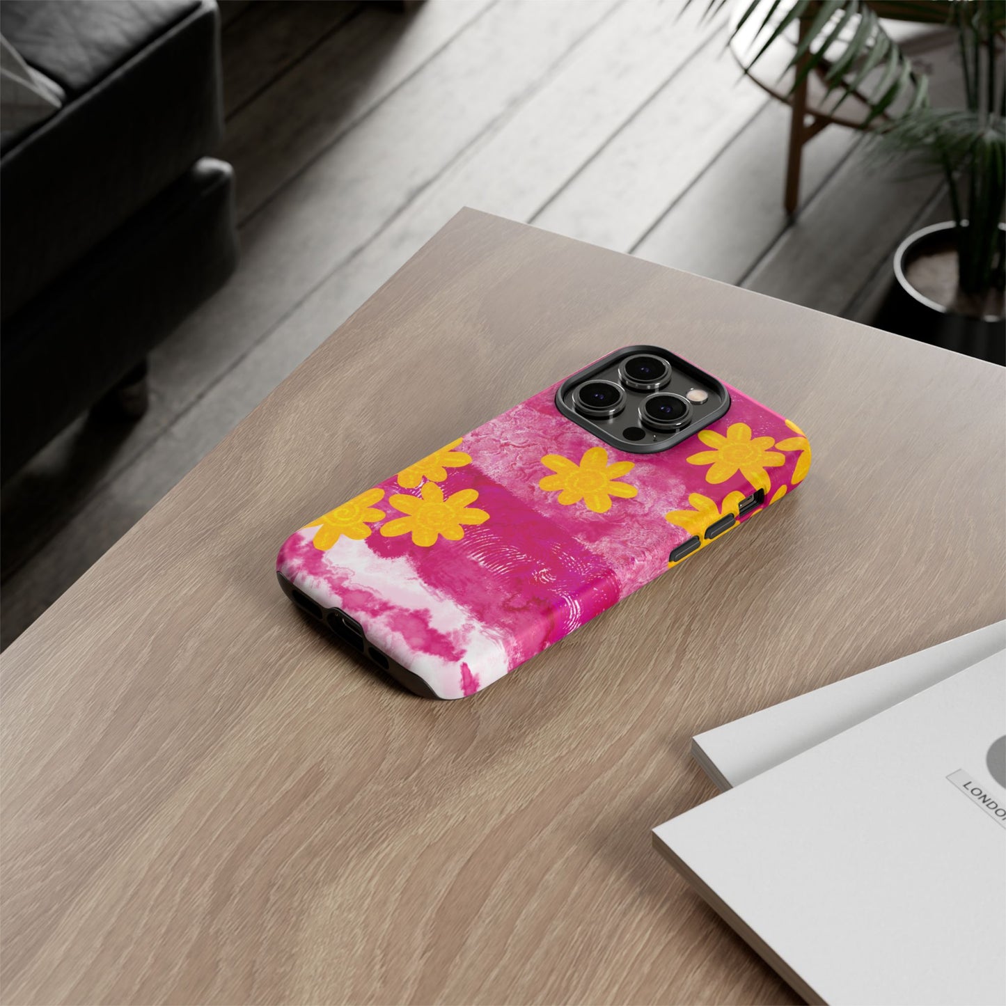 Yellow Flowers on Raspberry Phone Case| Tough Case