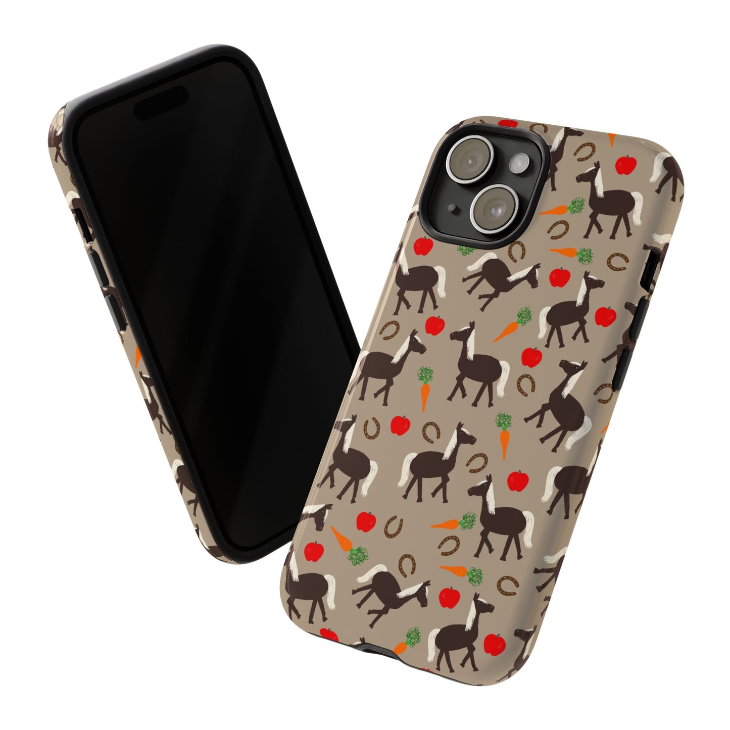 Phone Case, Horses, Carrots and Apples on Tan, Tough Phone Case, Horse Lovers, Year of the Horse