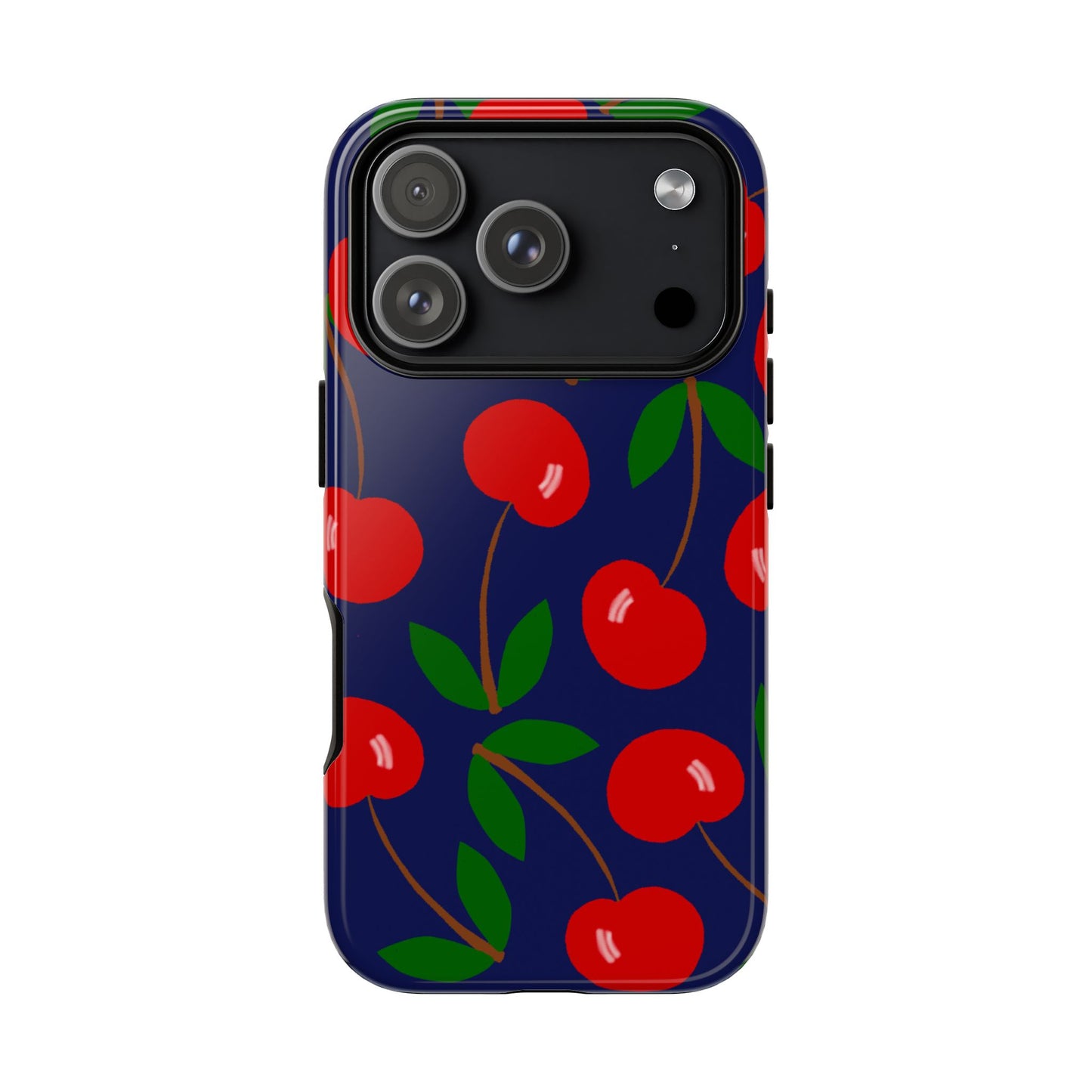 Phone Case, Large Cherries on Navy Design, Tough Phone Case