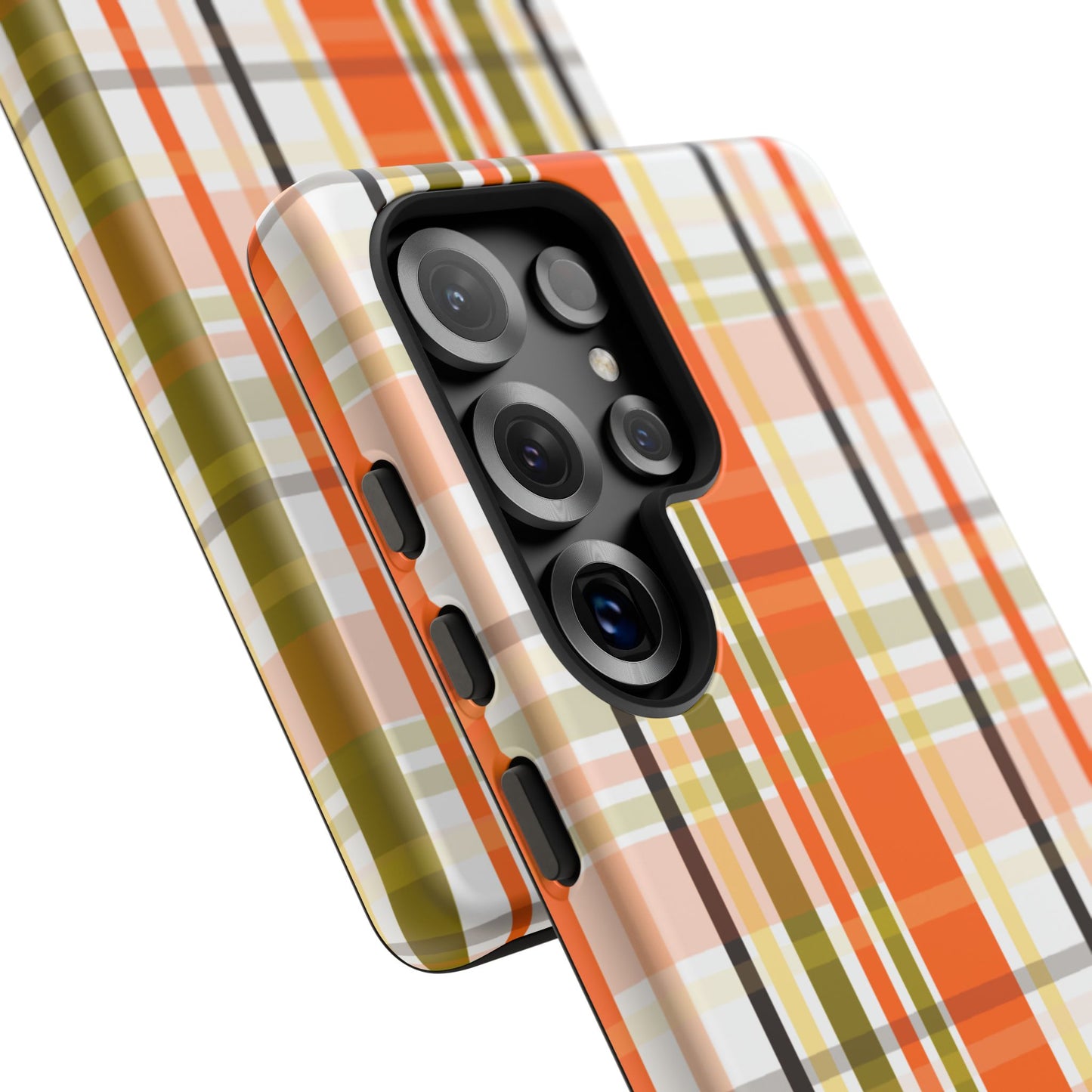 Phone Case, Orange Plaid Design, Tough Phone Case