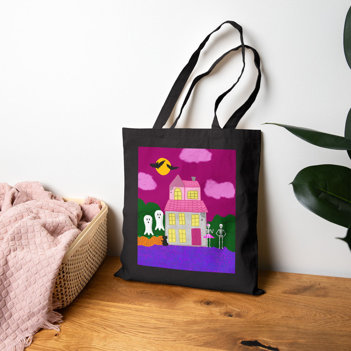 Haunted House Spooky Tote Bag, Halloween Trick or Treat Gift, Pumpkin Ghost Canvas Bag, Cute Reusable Grocery Tote, [...]