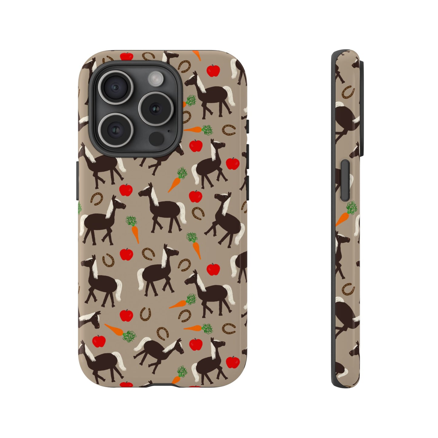 Phone Case, Horses, Carrots and Apples on Tan, Tough Phone Case, Horse Lovers, Year of the Horse