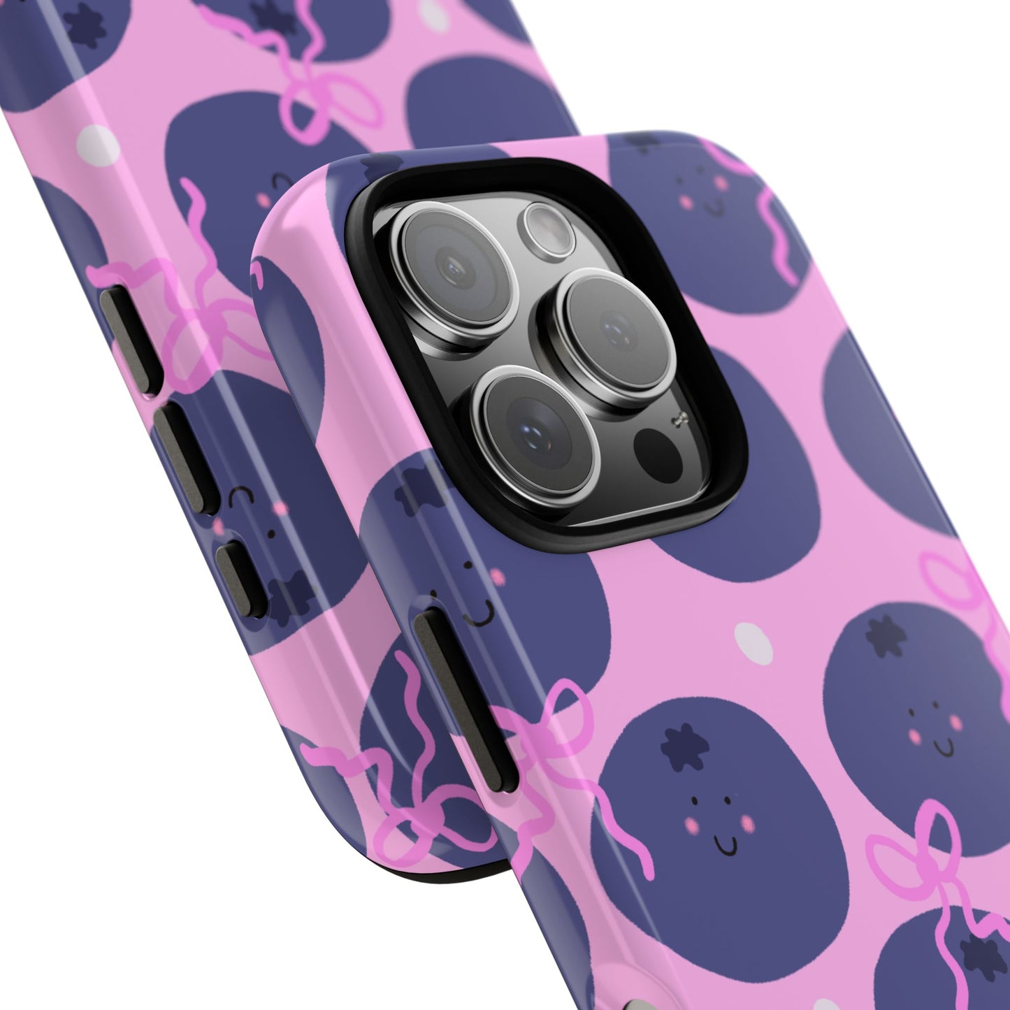 Phone Case, Blueberry and Bows Design on Pink, Tough Phone Case