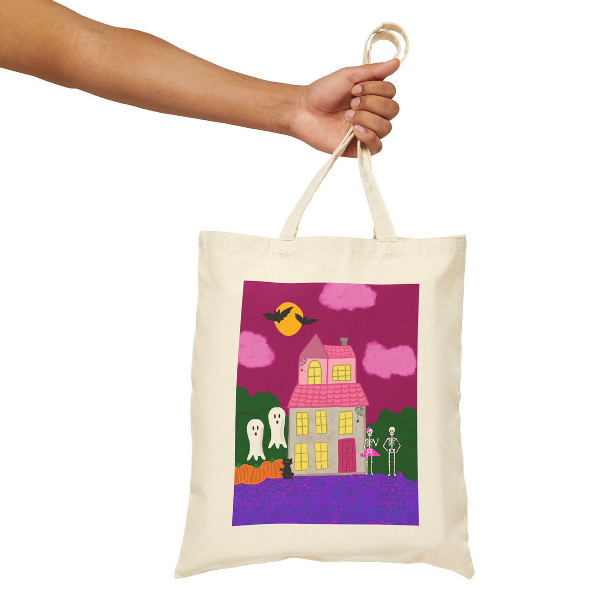 Haunted House Spooky Tote Bag, Halloween Trick or Treat Gift, Pumpkin Ghost Canvas Bag, Cute Reusable Grocery Tote, [...]