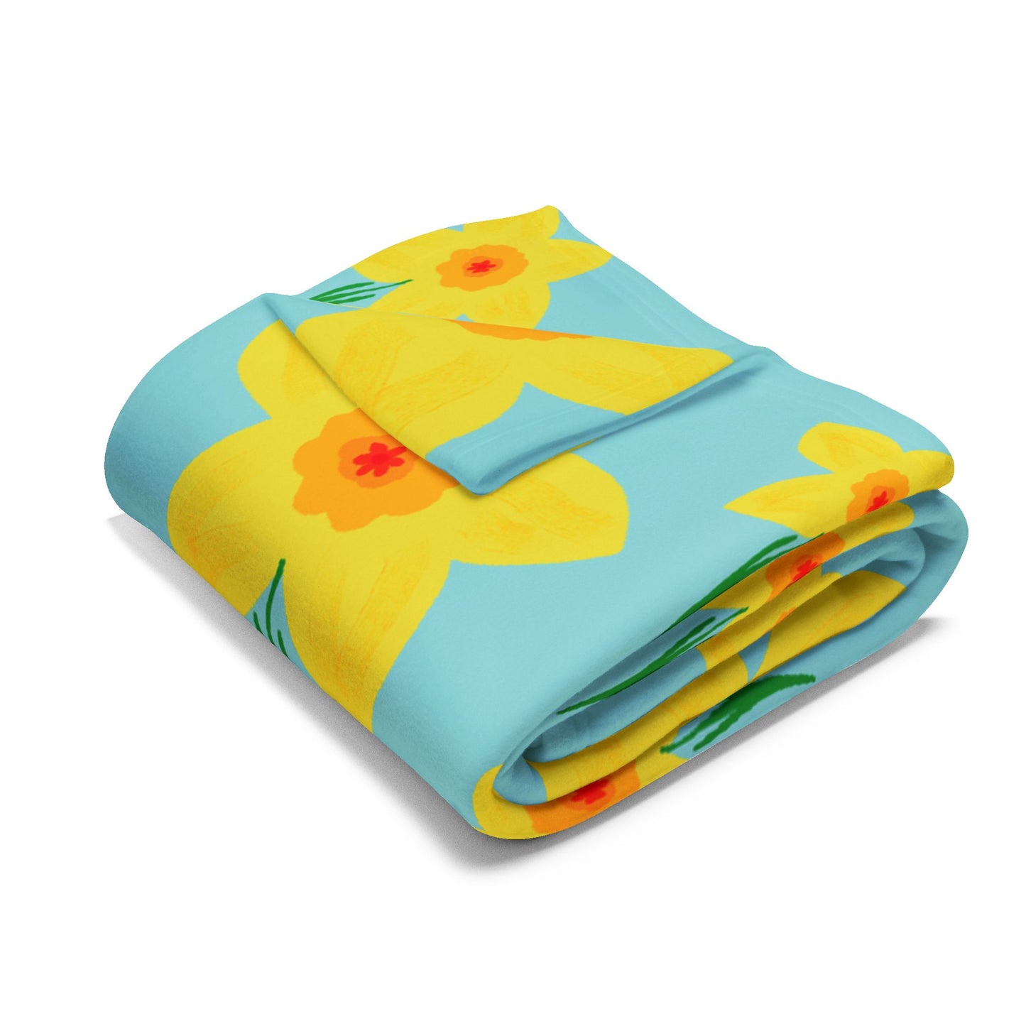 Blanket Fleece With Charming Daffodil Design, 2 Sizes, Blanket or Throw