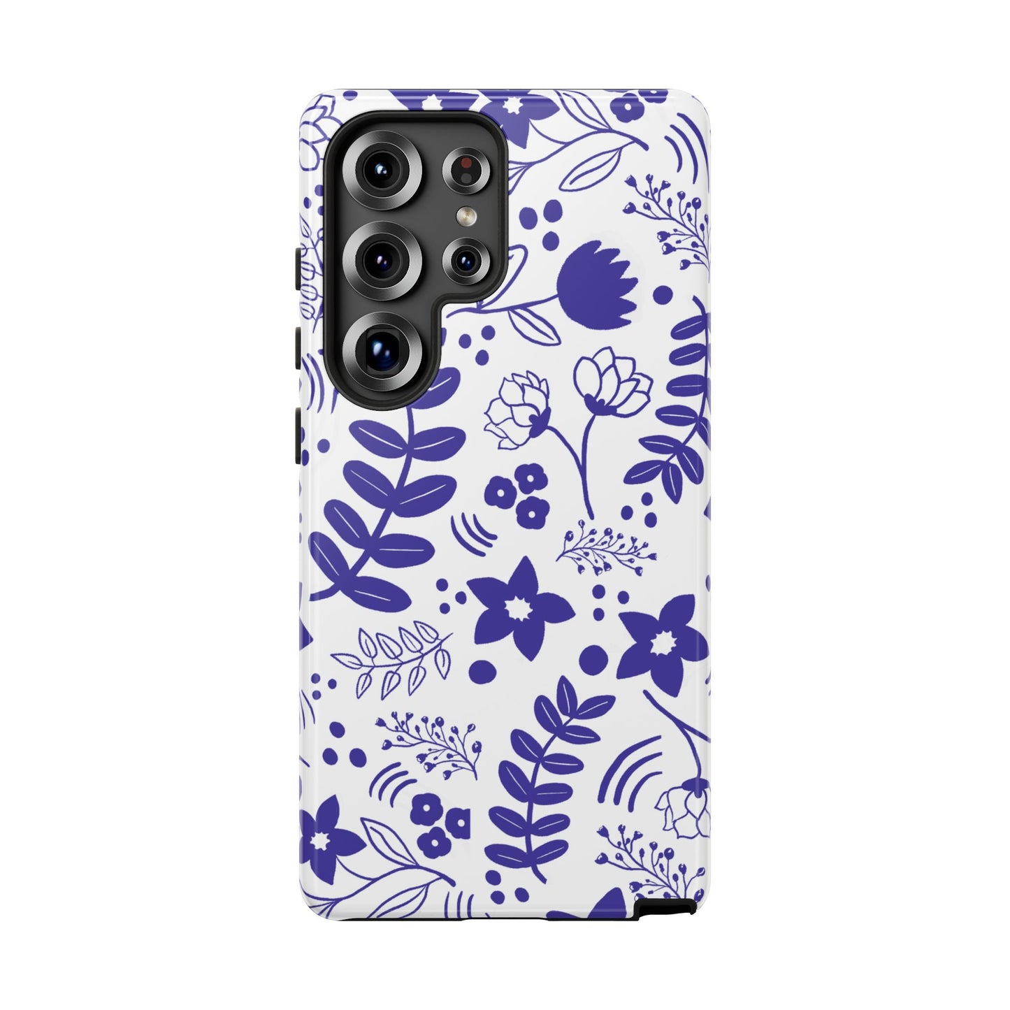 Phone Case, Blue and White Floral Design, Tough Phone Case