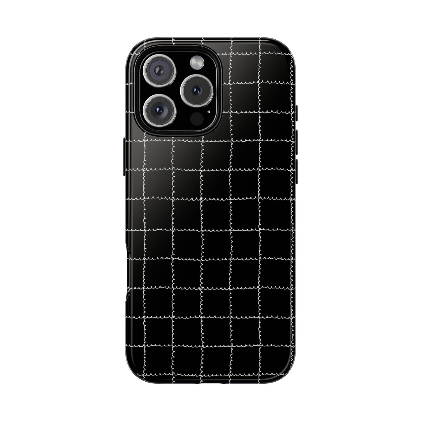 Phone Case, B & W Squiggly Squares Artistic Design, Tough Phone Case