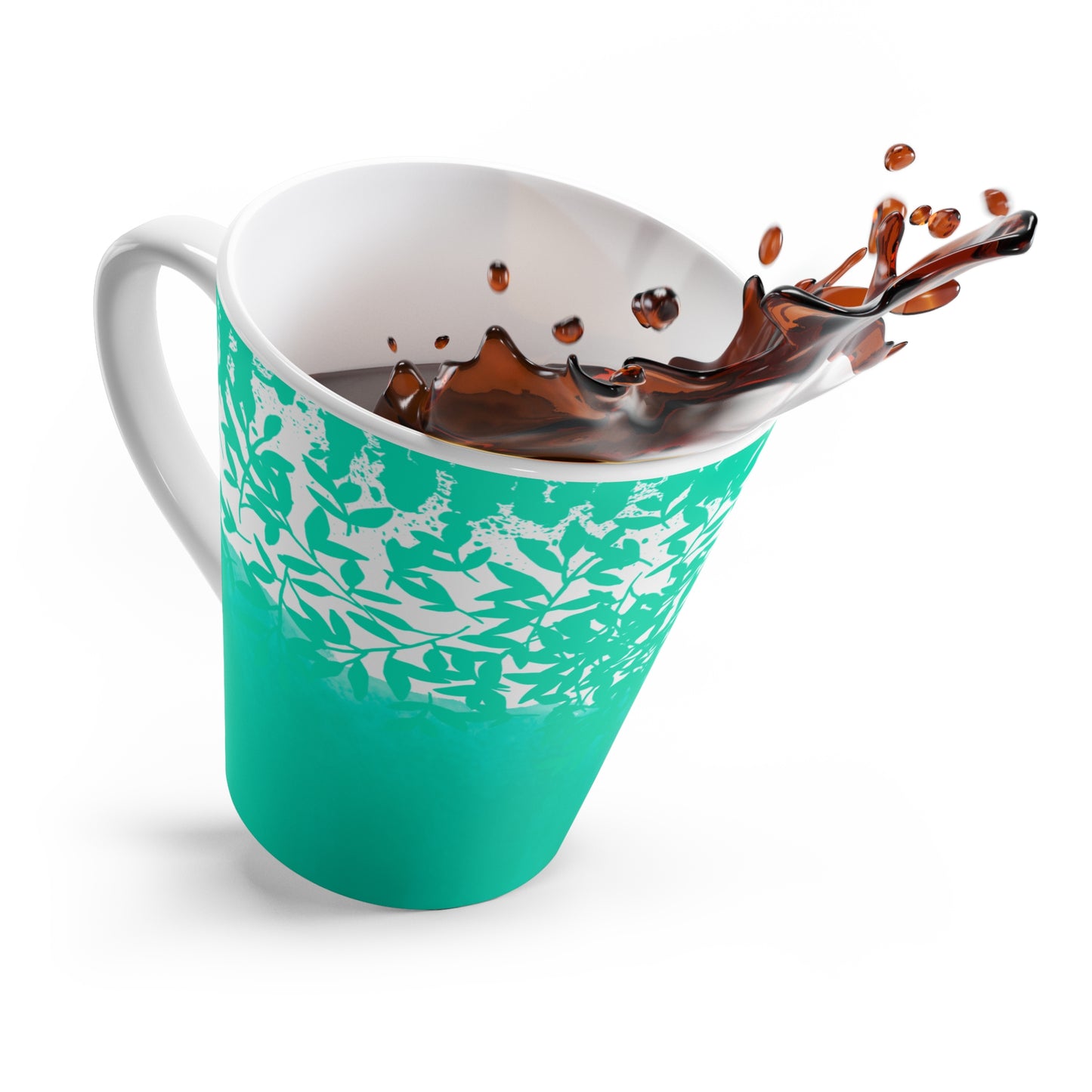 Mug, Blue-Green Spring Design, Latte Cup, 12 Ounce