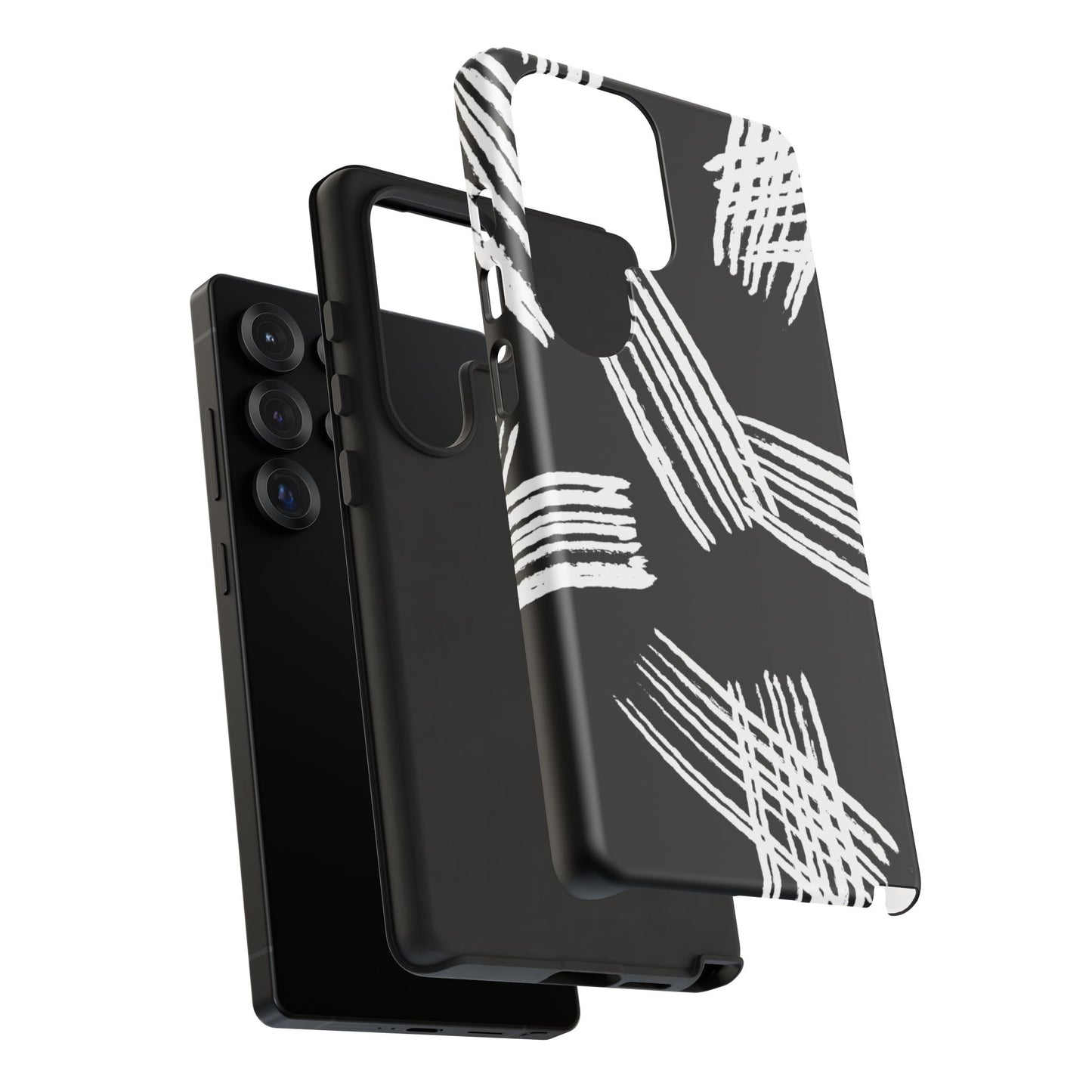 Phone Case, B & W Artistic Brush Strokes Design, Tough Phone Case