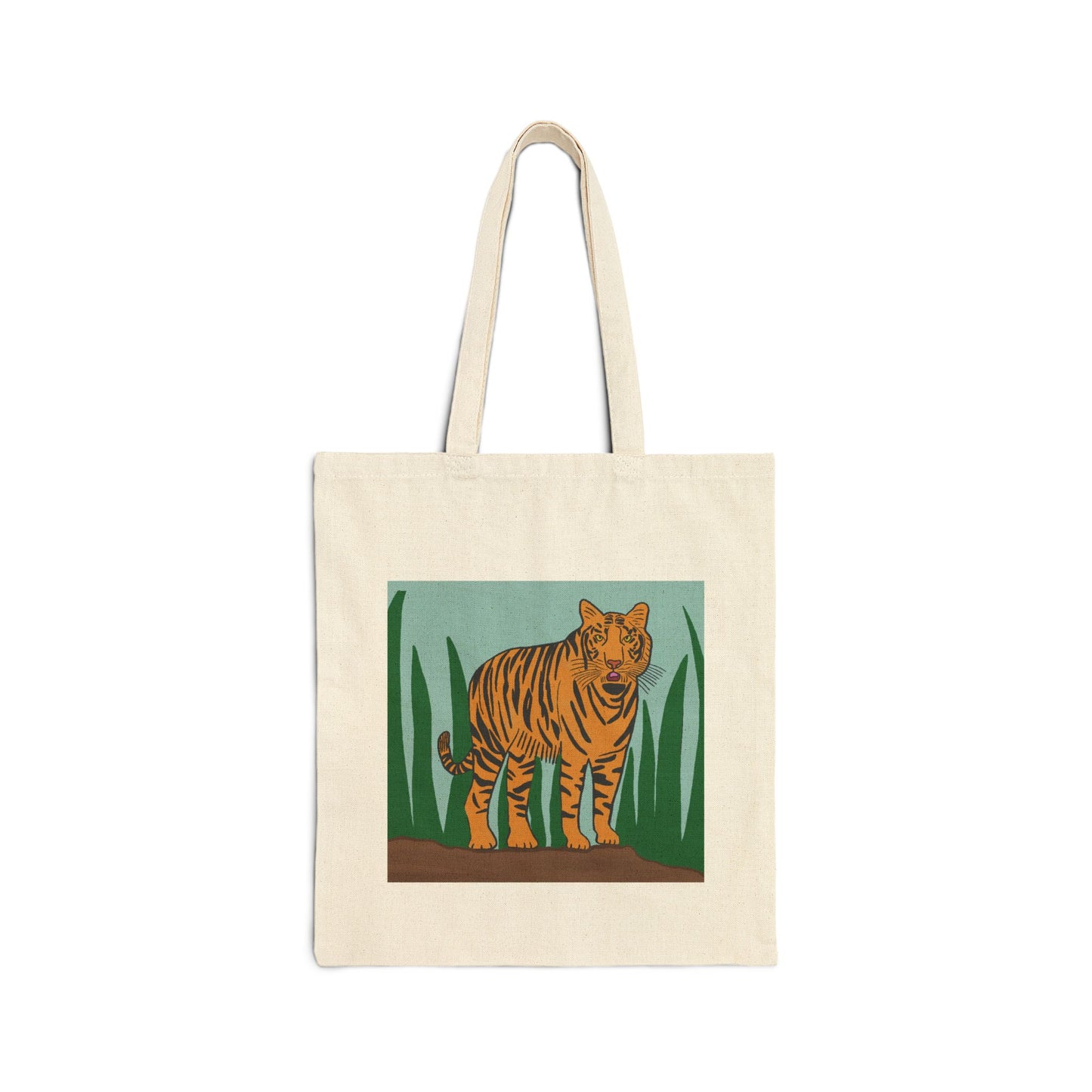 Tote Bag, Tiger in Grass Design, Cotton Canvas, Natural or Black, 15" x 16"