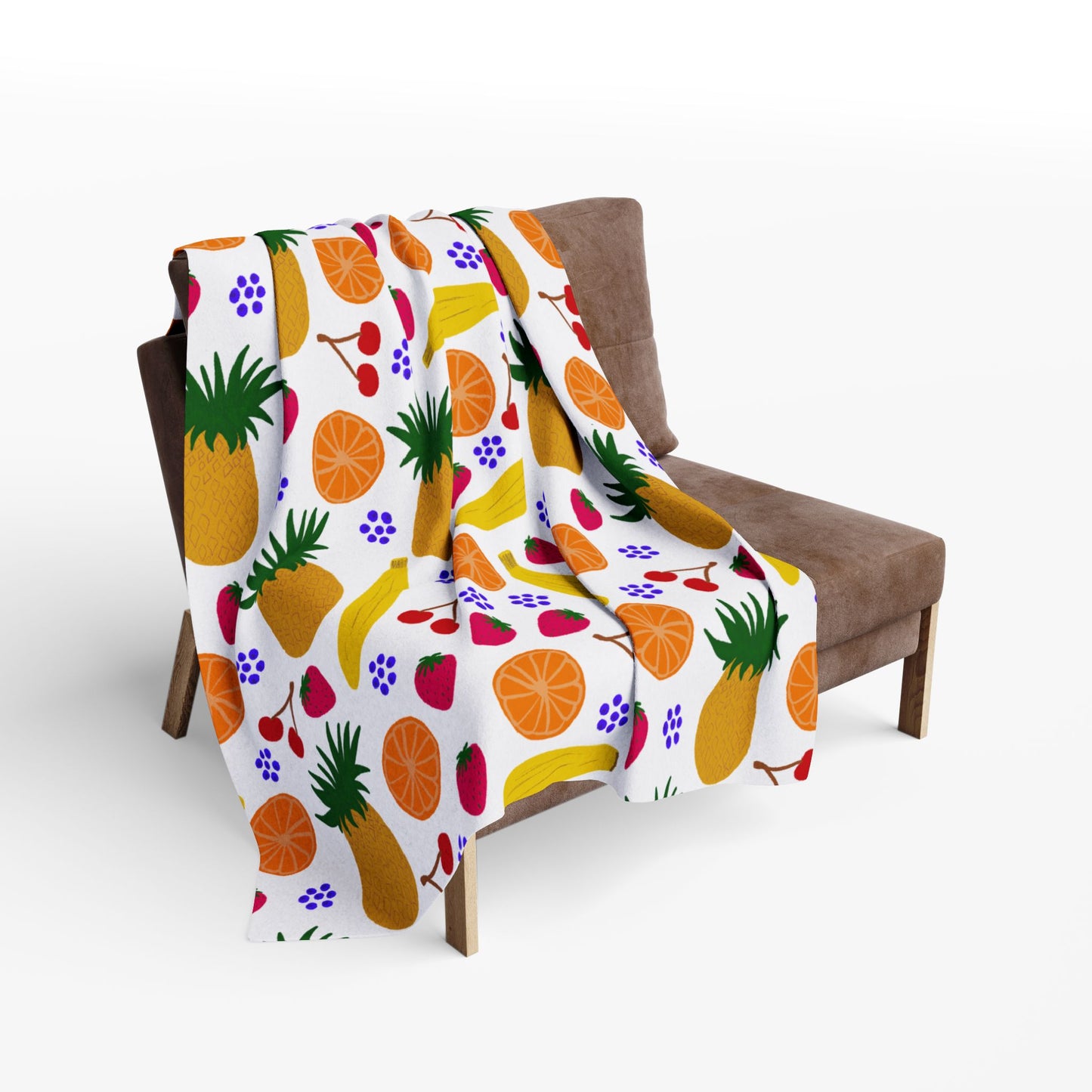 Blanket Fleece With Charming Fruit Design on White Background, 2 Sizes, Blanket and Throw