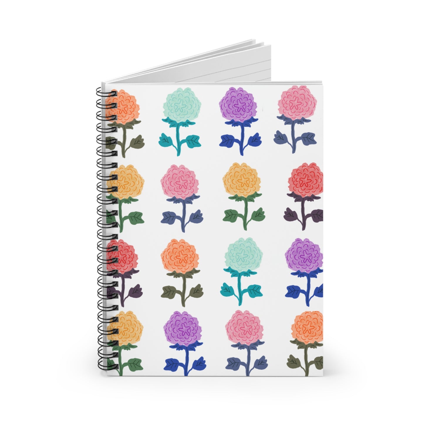 Spiral Notebook, Springtime Floral Design, 6" x 8", Inside Pocket, Lined Pages