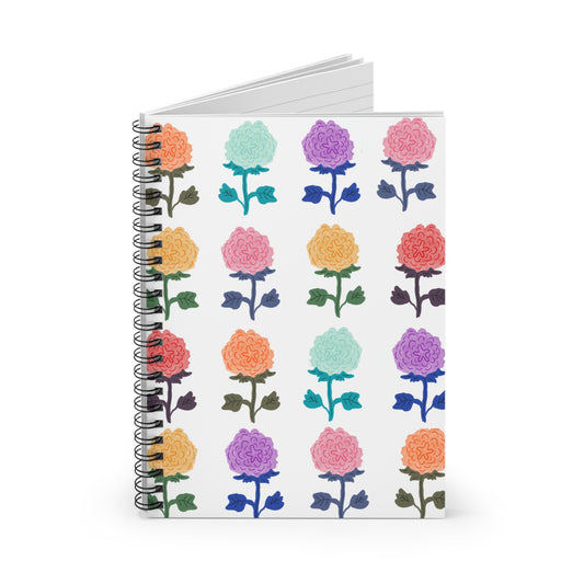 Spiral Notebook, Springtime Floral Design, 6" x 8", Inside Pocket, Lined Pages