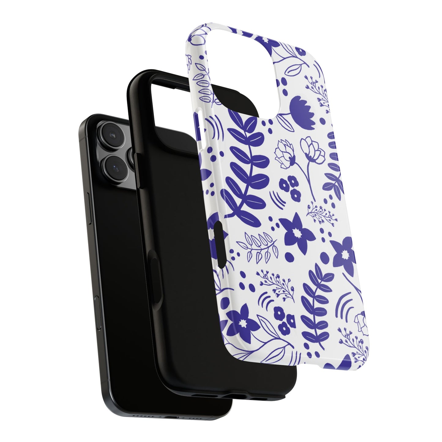 Phone Case, Blue and White Floral Design, Tough Phone Case
