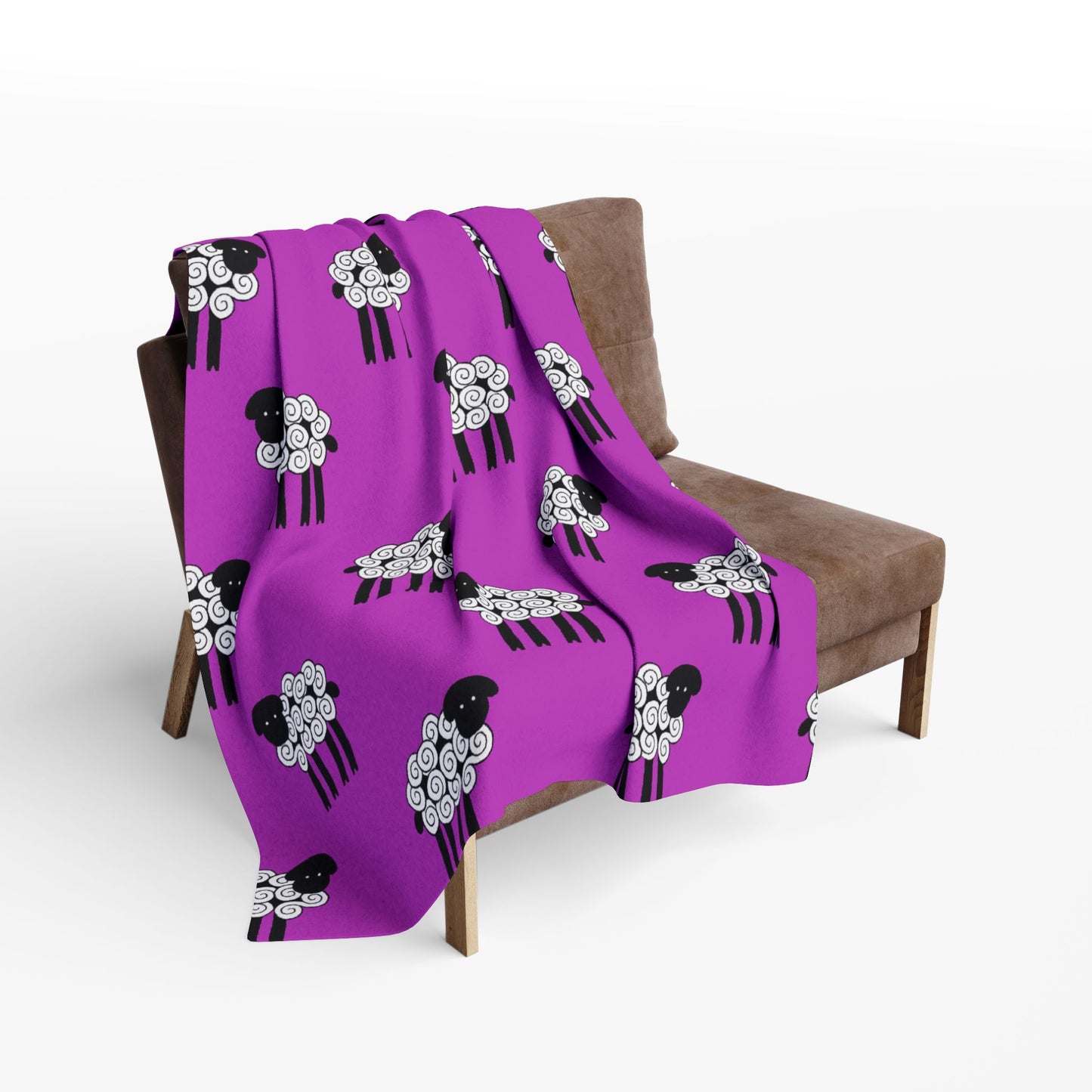 Blanket Fleece With Charming Sheep Design on Hot Pink Background, 2 Sizes, Blanket or Throw