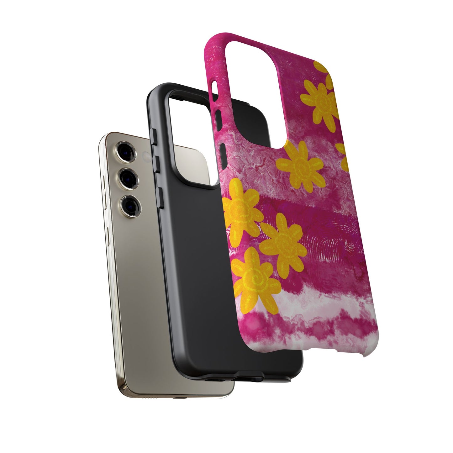 Yellow Flowers on Raspberry Phone Case| Tough Case