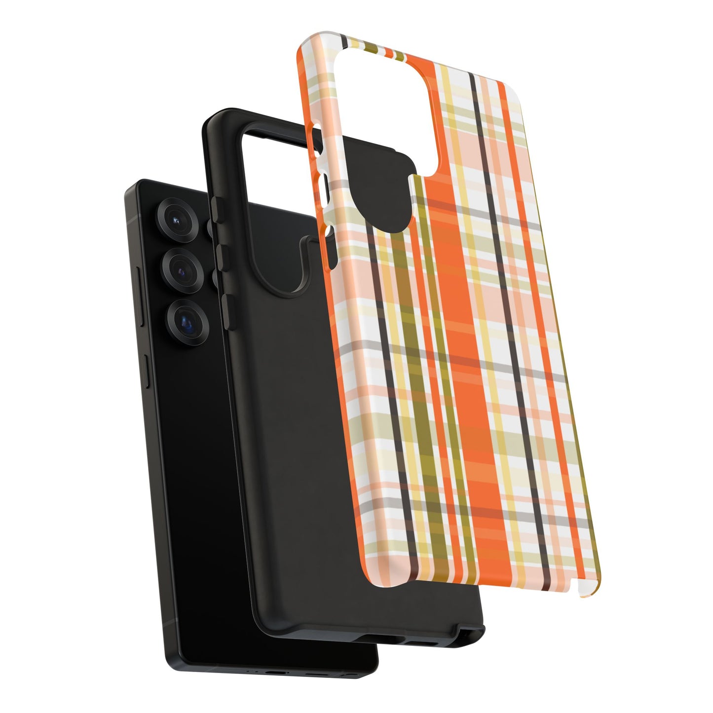 Phone Case, Orange Plaid Design, Tough Phone Case