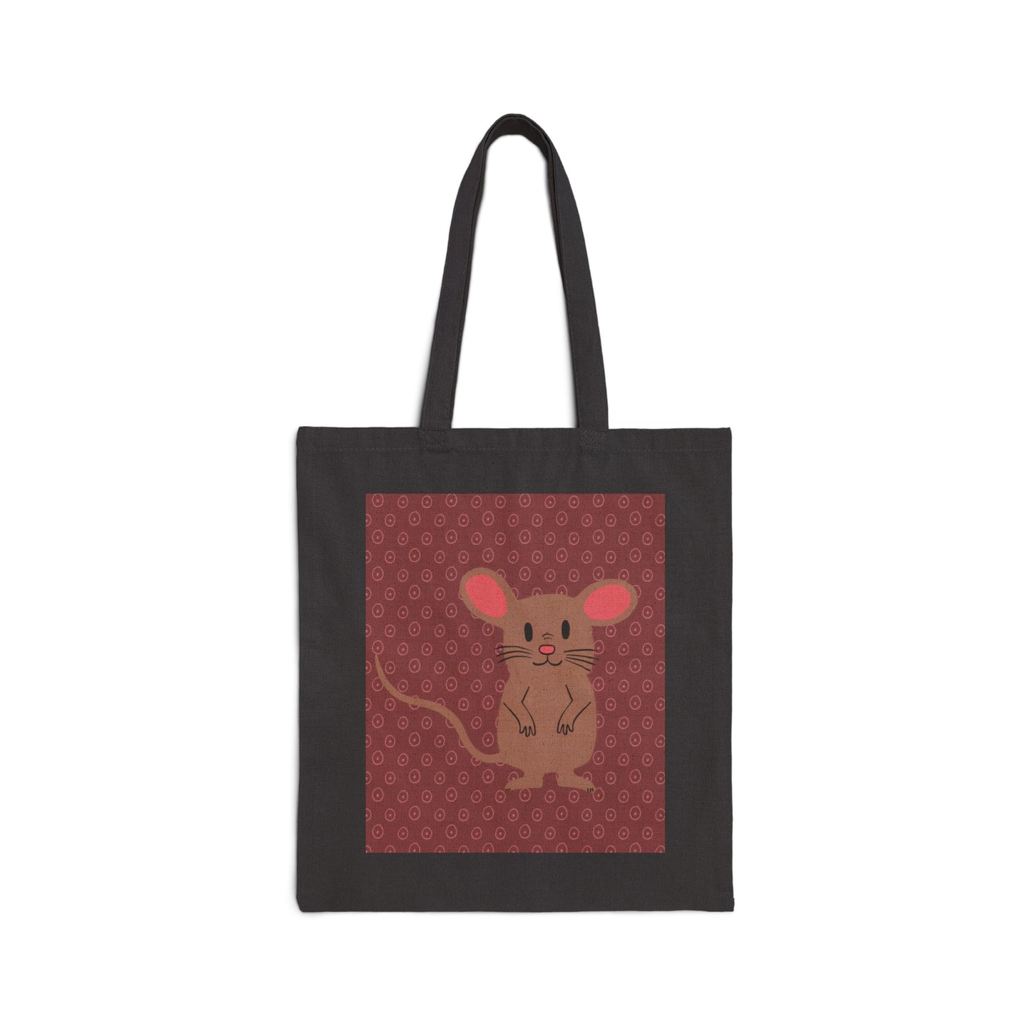 Tote Bag, Mocha Mouse Design, Cotton Canvas, Natural or Black, 15" x 16"