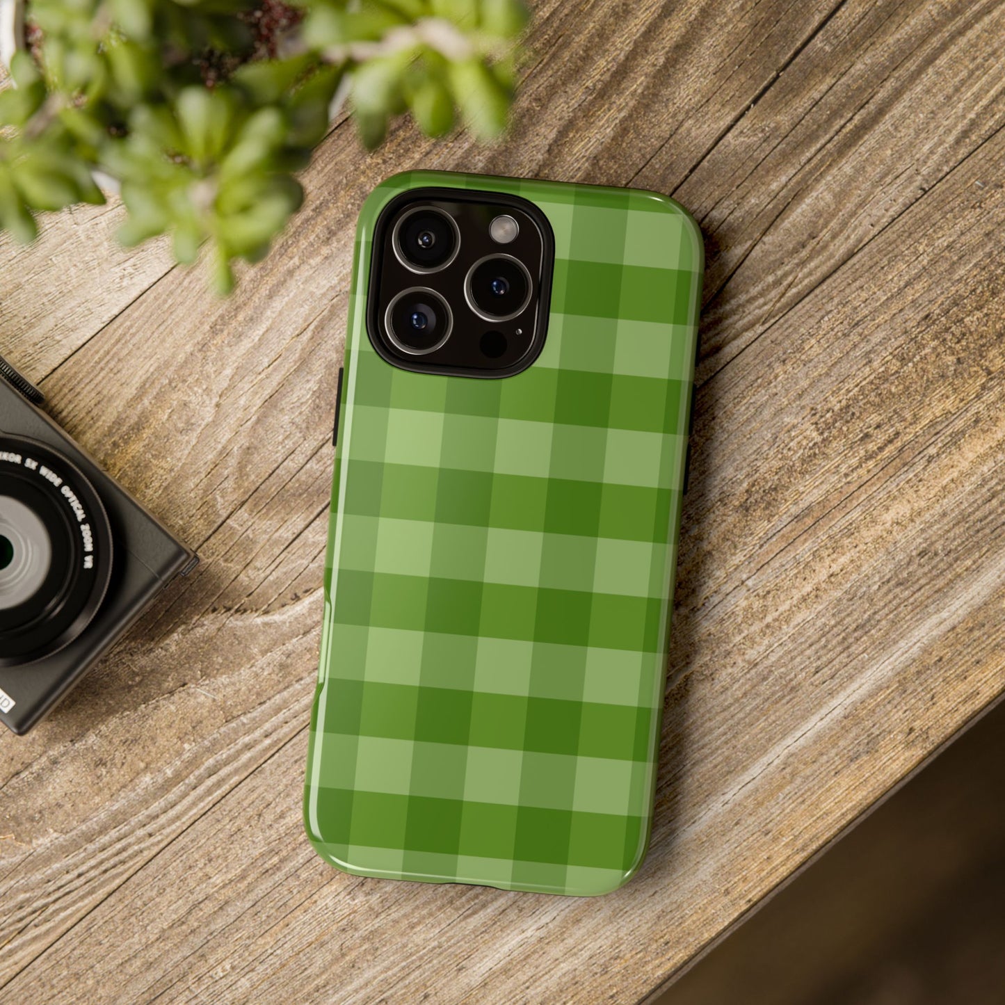 Phone Case, Green Gingham Design, Tough Phone Case