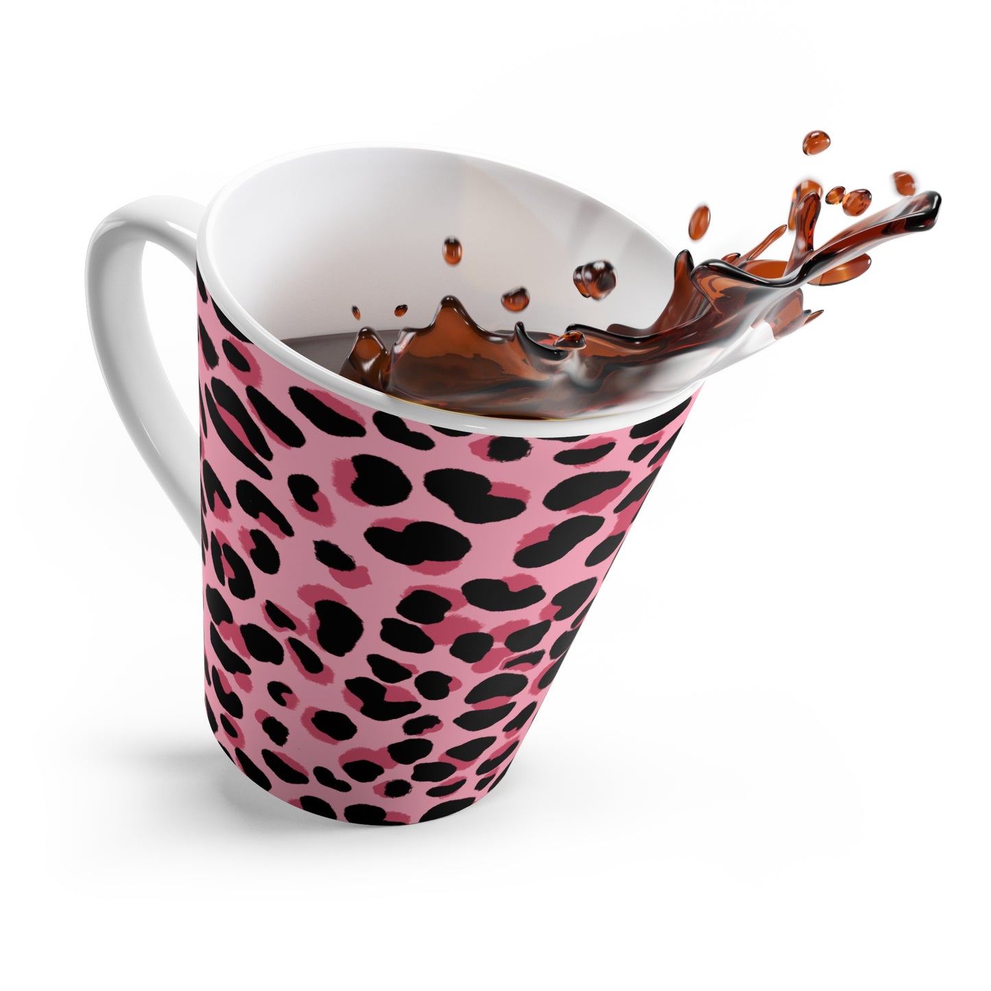 Mug, Pink Leopard Design, Latte Cup, 12 Ounce
