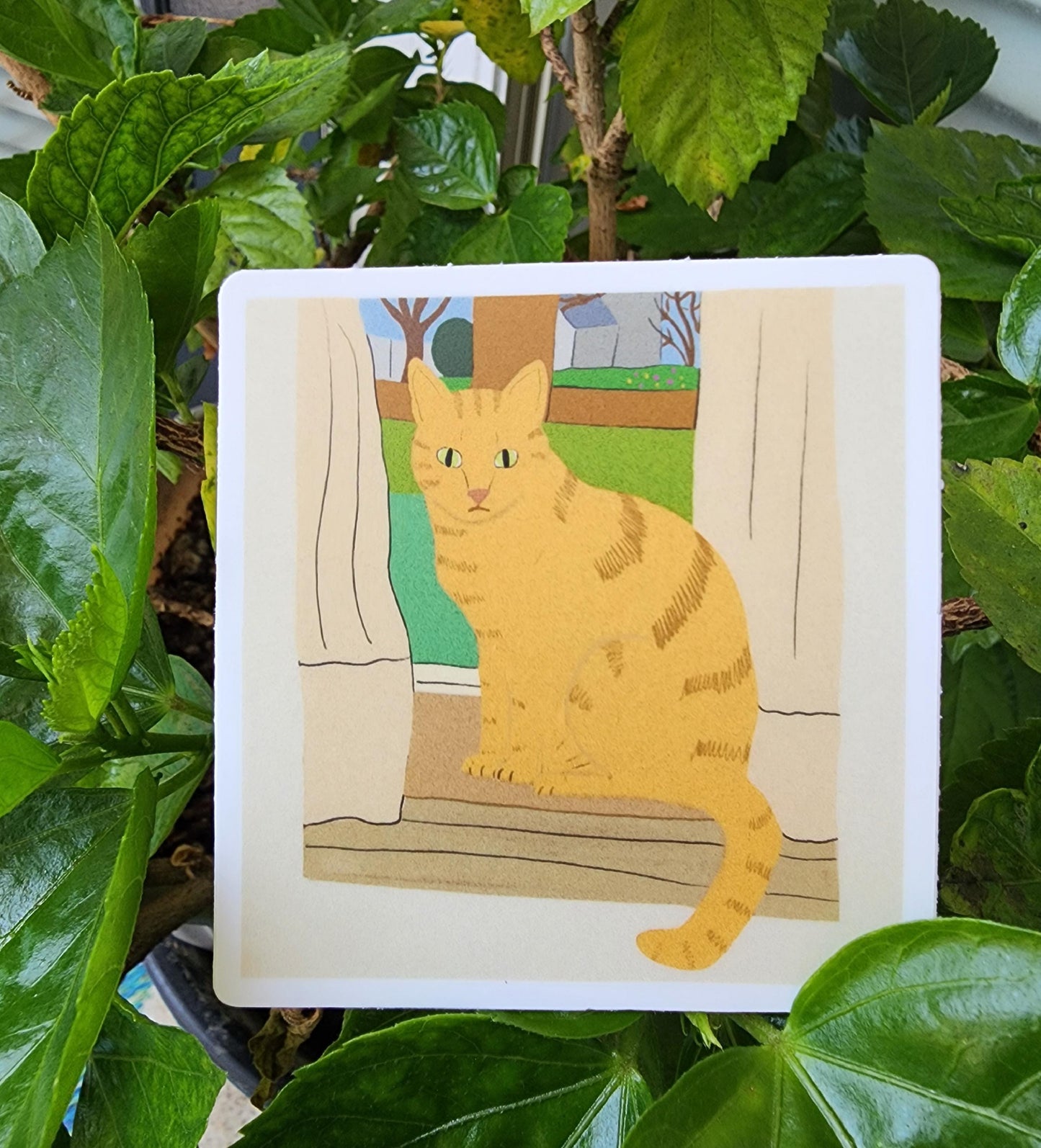 Sticker, Cat in Window Sill Design, Vinyl, 3 Inch Square