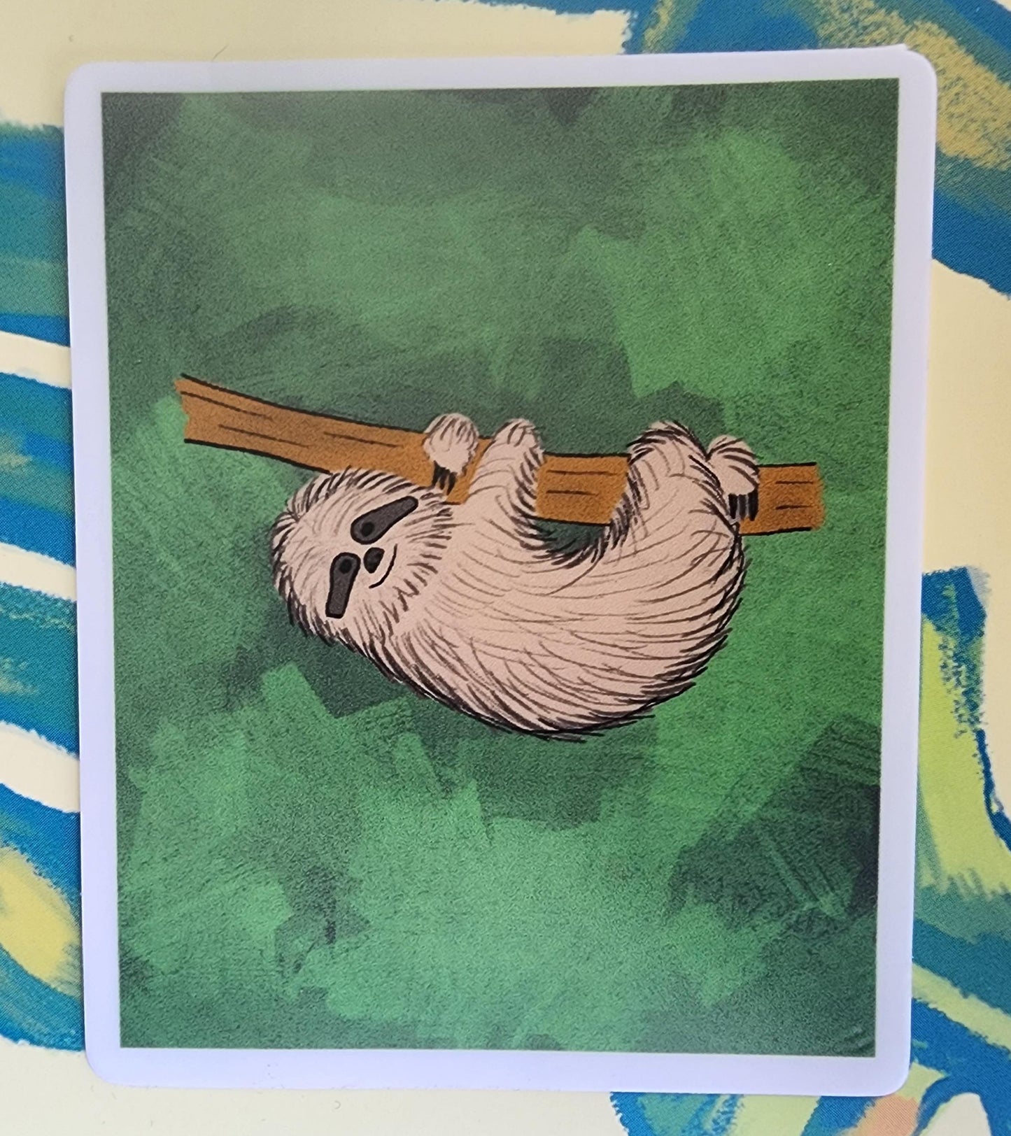 Sticker, Sloth Hanging, 2 Sticker Choices - Die-Cut or Rectangle, Vinyl, 3" or 3" x 2.5"