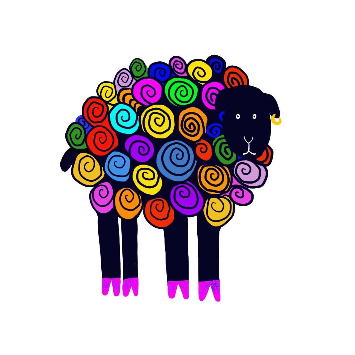Sticker, Rainbow Sheep Design, Vinyl, Die-Cut, 3 Inches