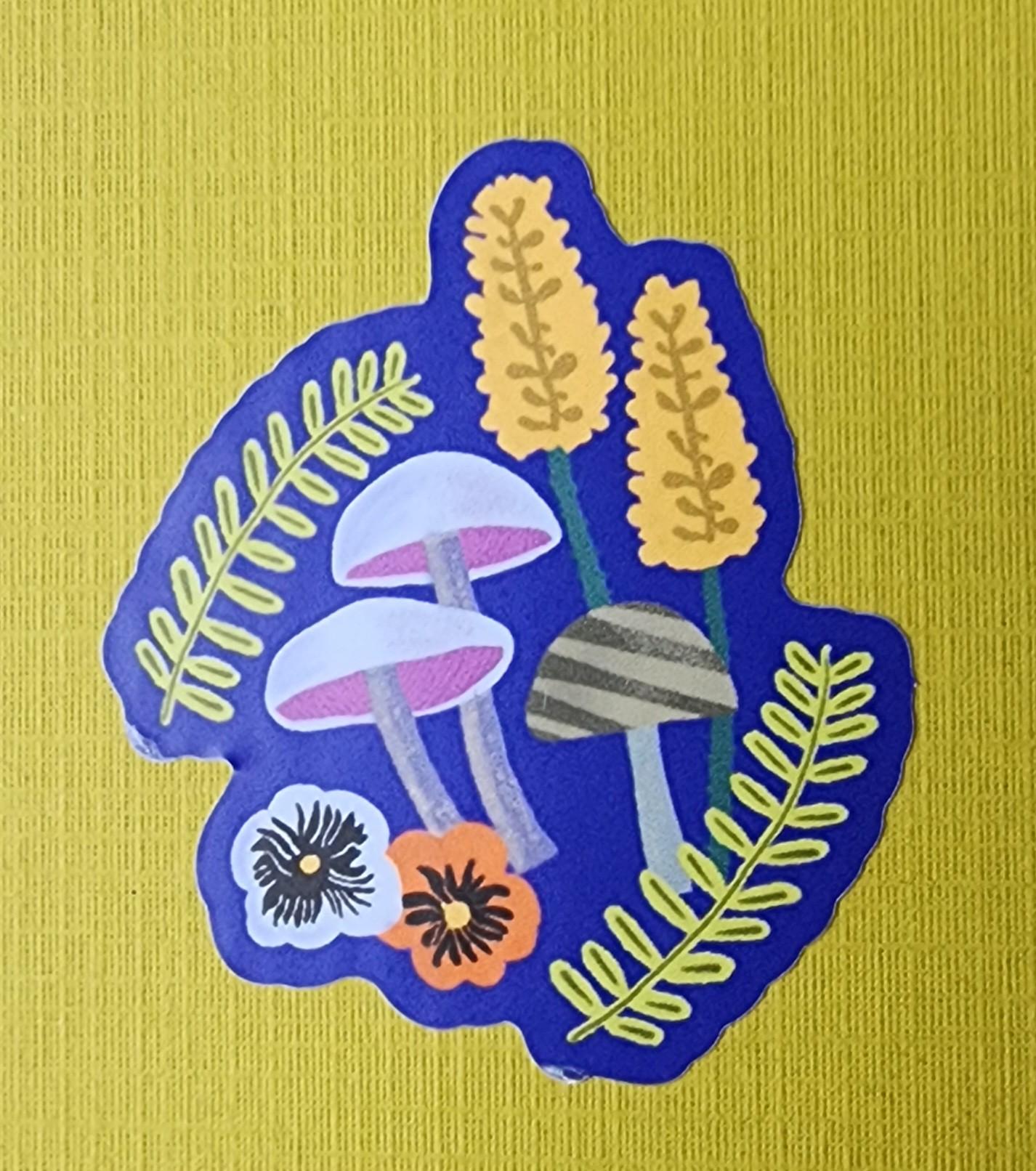 Sticker, Mushroom Garden Design, 3 Color Choices, Vinyl, Die-Cut, 3 Inch