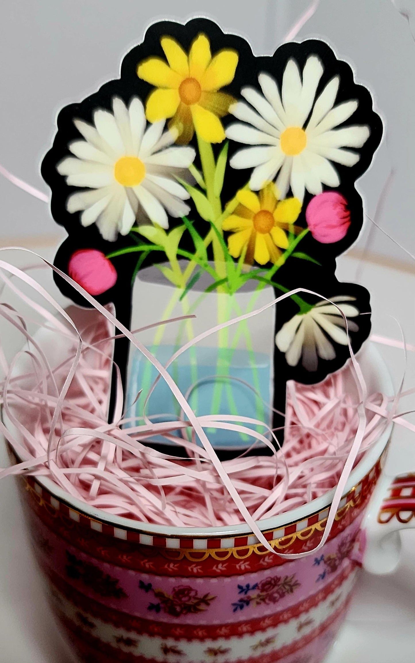 Sticker, Floral Bouquet in Vase Water, Vinyl, Die-Cut, 3 Inch