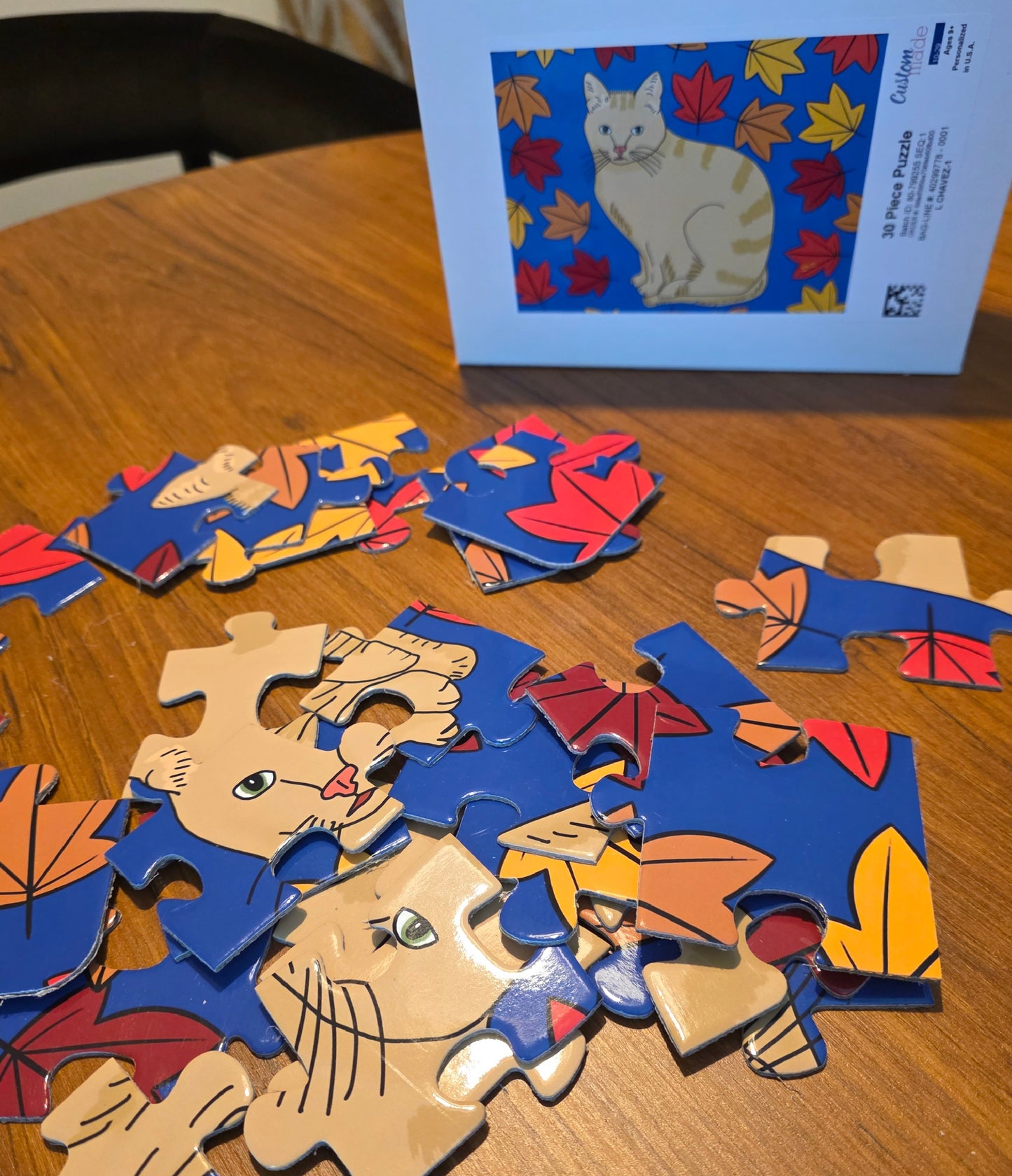 Puzzle, Tan Tabby Cat in Leaves Design, Family Fun, 30 Piece Puzzle