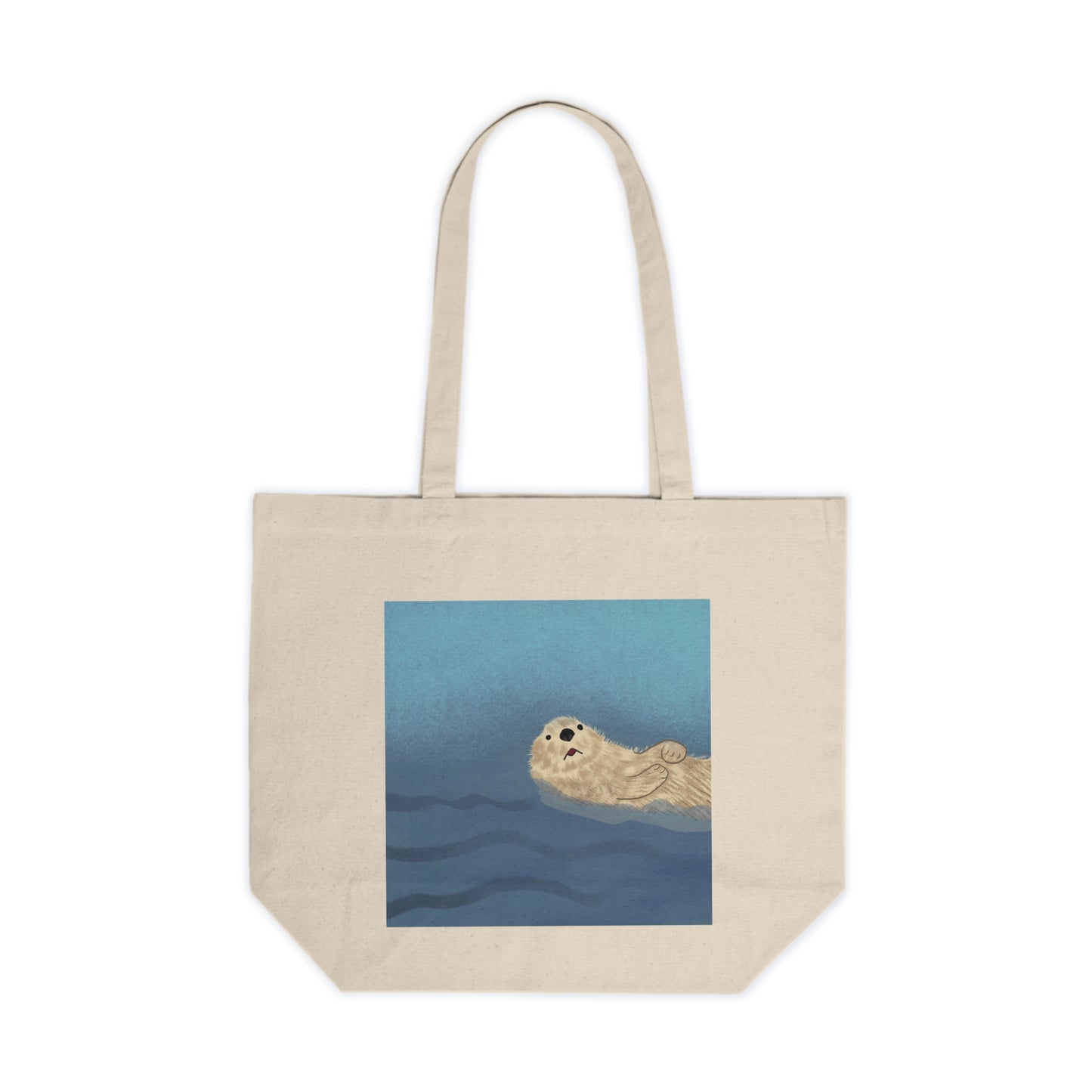 Tote Bag, Floating Otter Design, Natural Cotton Canvas, 18" x 16"