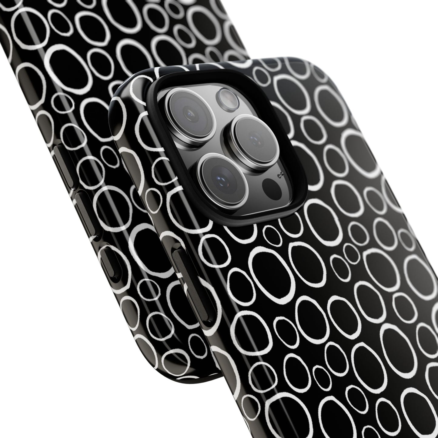 Phone Case, B & W Bubbly Circles Design, Tough Phone Case