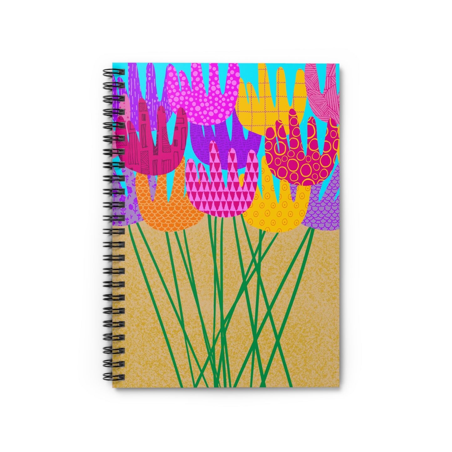 Spiral Notebook, Bright Patterned Floral Bouquet Design, 6" x 8", Inside Pocket, Line Pages