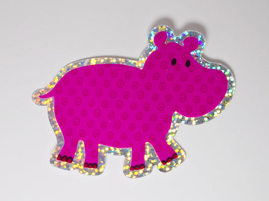 Glitter Sticker, Pink Hippo With Glitter Design, Vinyl, Die-Cut, 3 Inch
