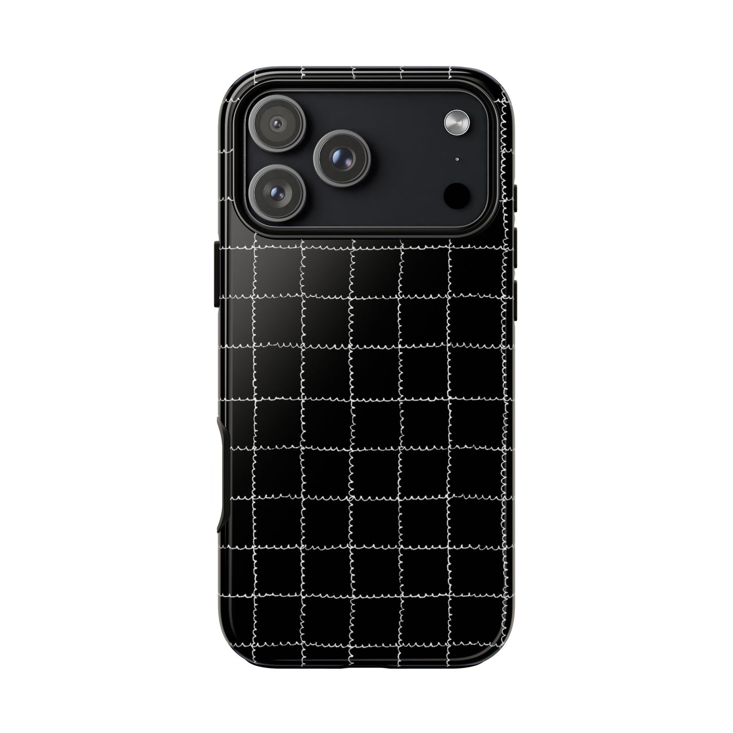 Phone Case, B & W Squiggly Squares Artistic Design, Tough Phone Case