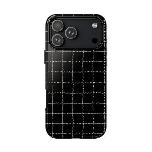 Phone Case, B & W Squiggly Squares Artistic Design, Tough Phone Case