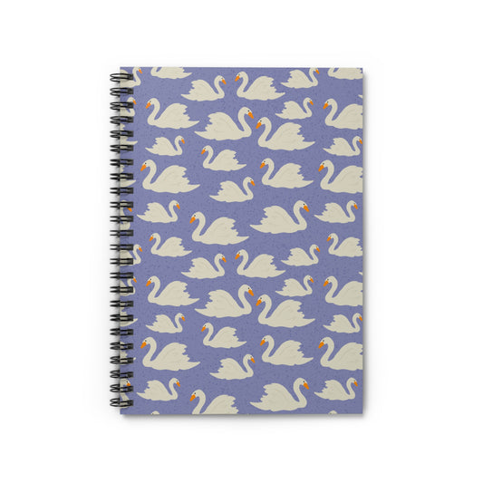 Spiral Notebook, Swans on Blue Design, 6" x 8", Inside Pocket, Lined Paper