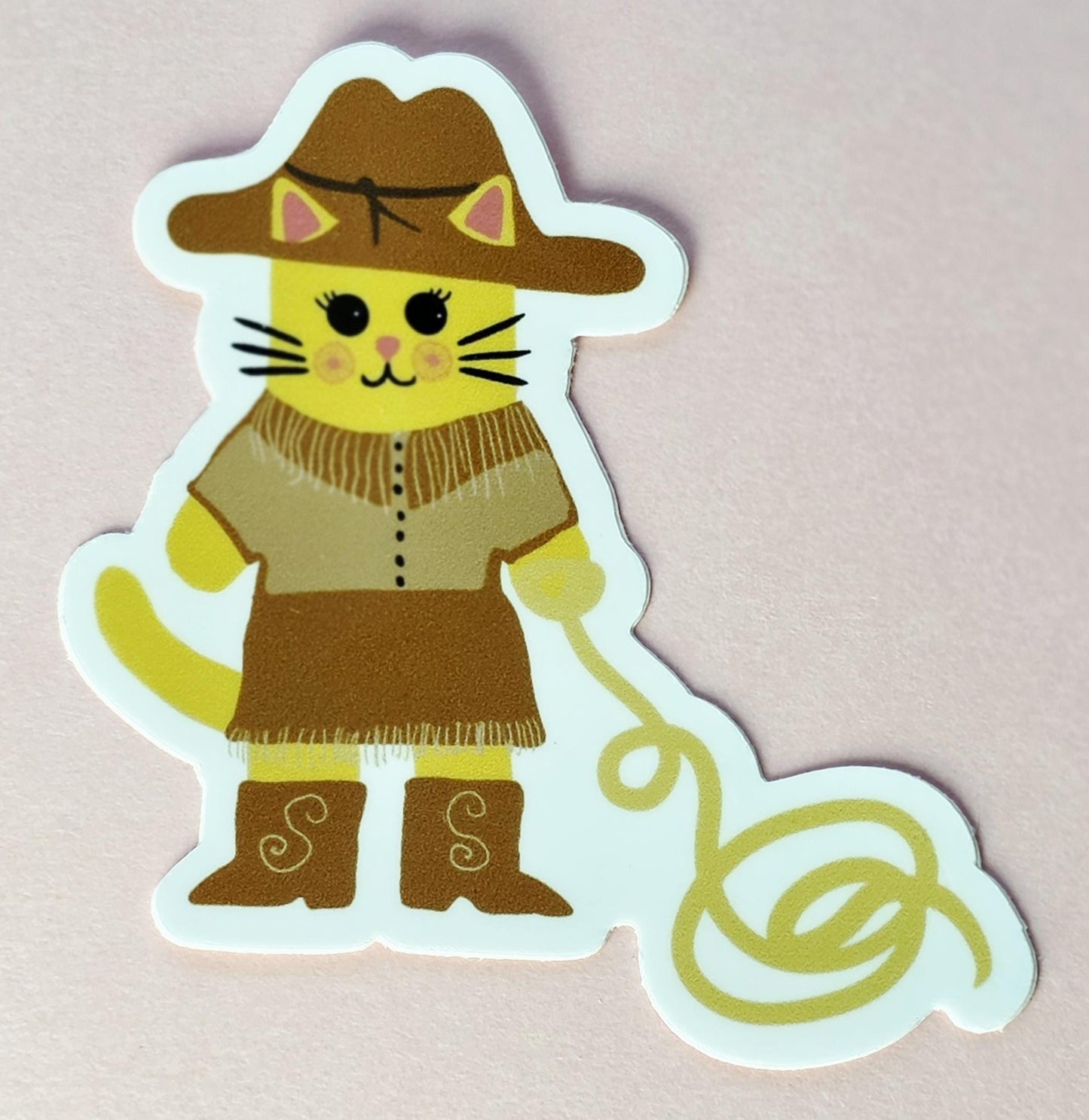 Sticker, Katrina Cat Cowgirl With Rope, Vinyl, Die-Cut, 3 Inch or 2 Inch