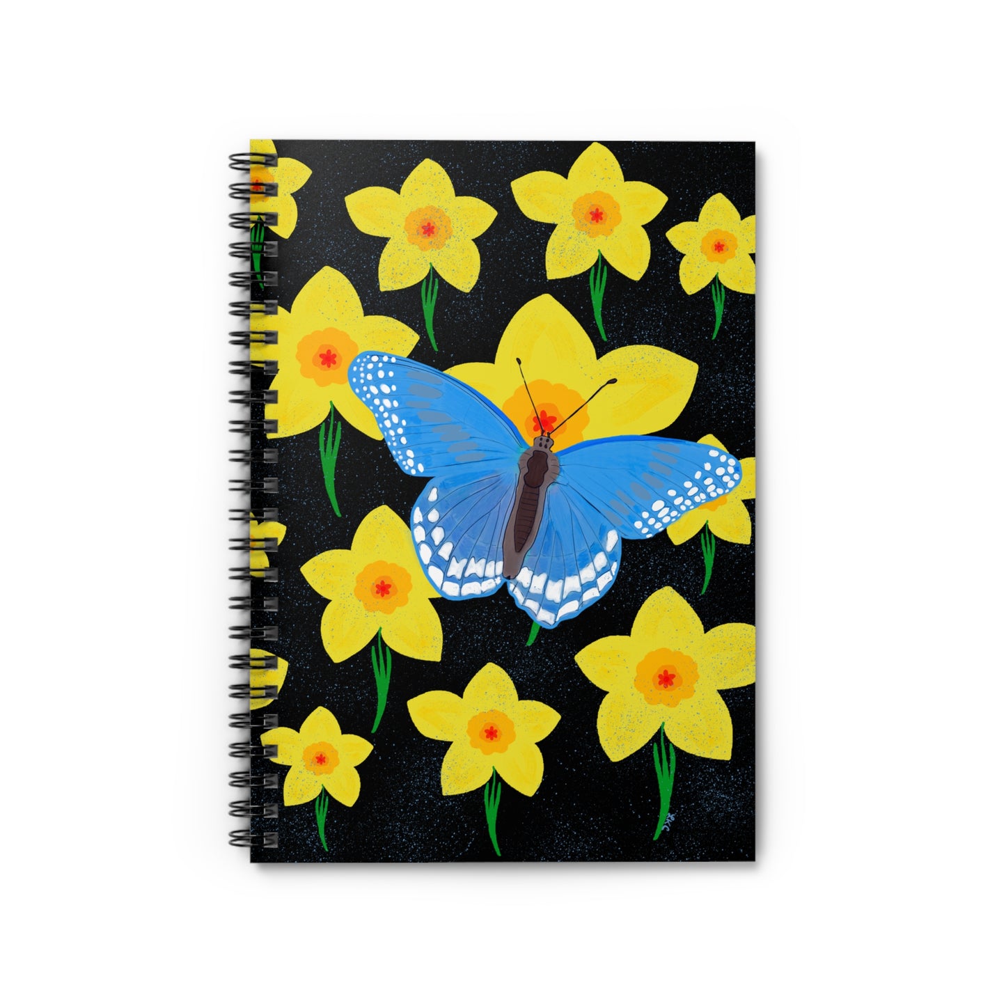 Spiral Notebook, Butterfly and Daffodil Design, 6" x 8", Inside Pocket, Lined Pages