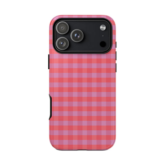 Phone Case, Pink Gingham Design, Tough Phone Case