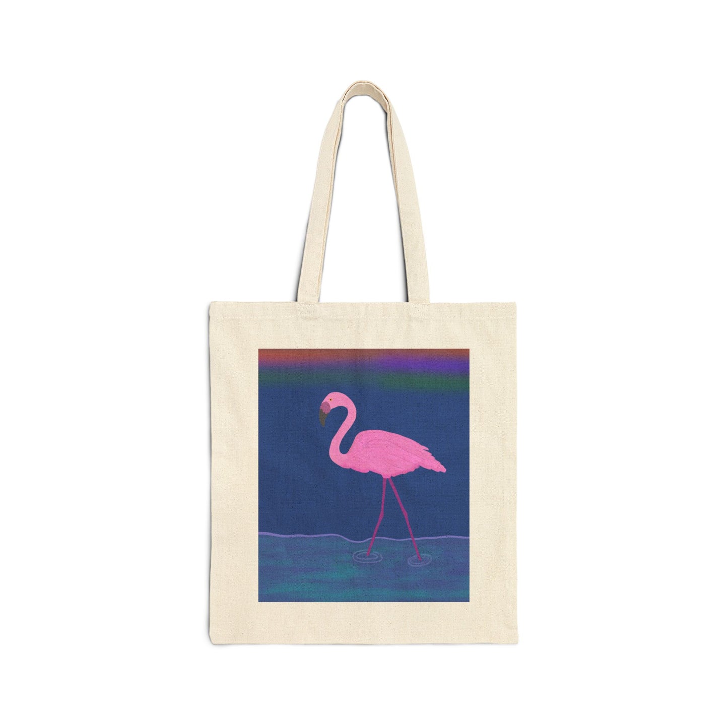 Tote Bag, Flamingo Design, Cotton Canvas, Black or Natural, 15" x 16"