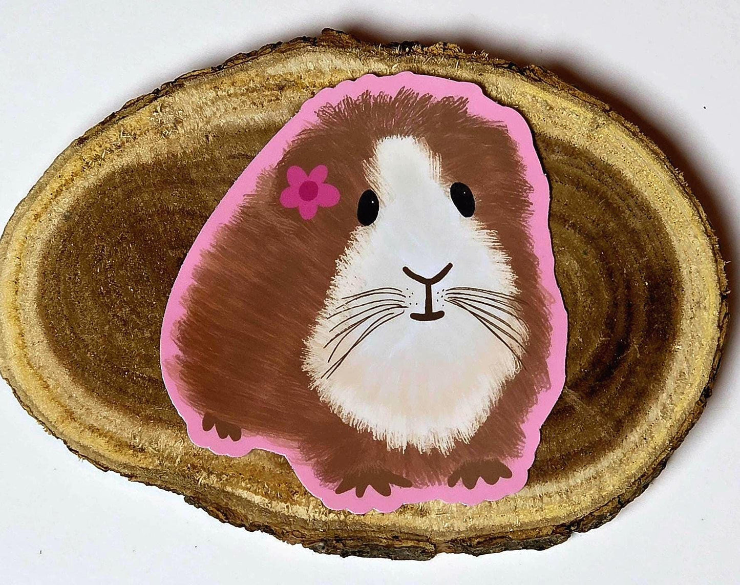 Sticker, Guinea Pig Design, Choose Holographic, White Border or Pink Border, Vinyl, Die-Cut