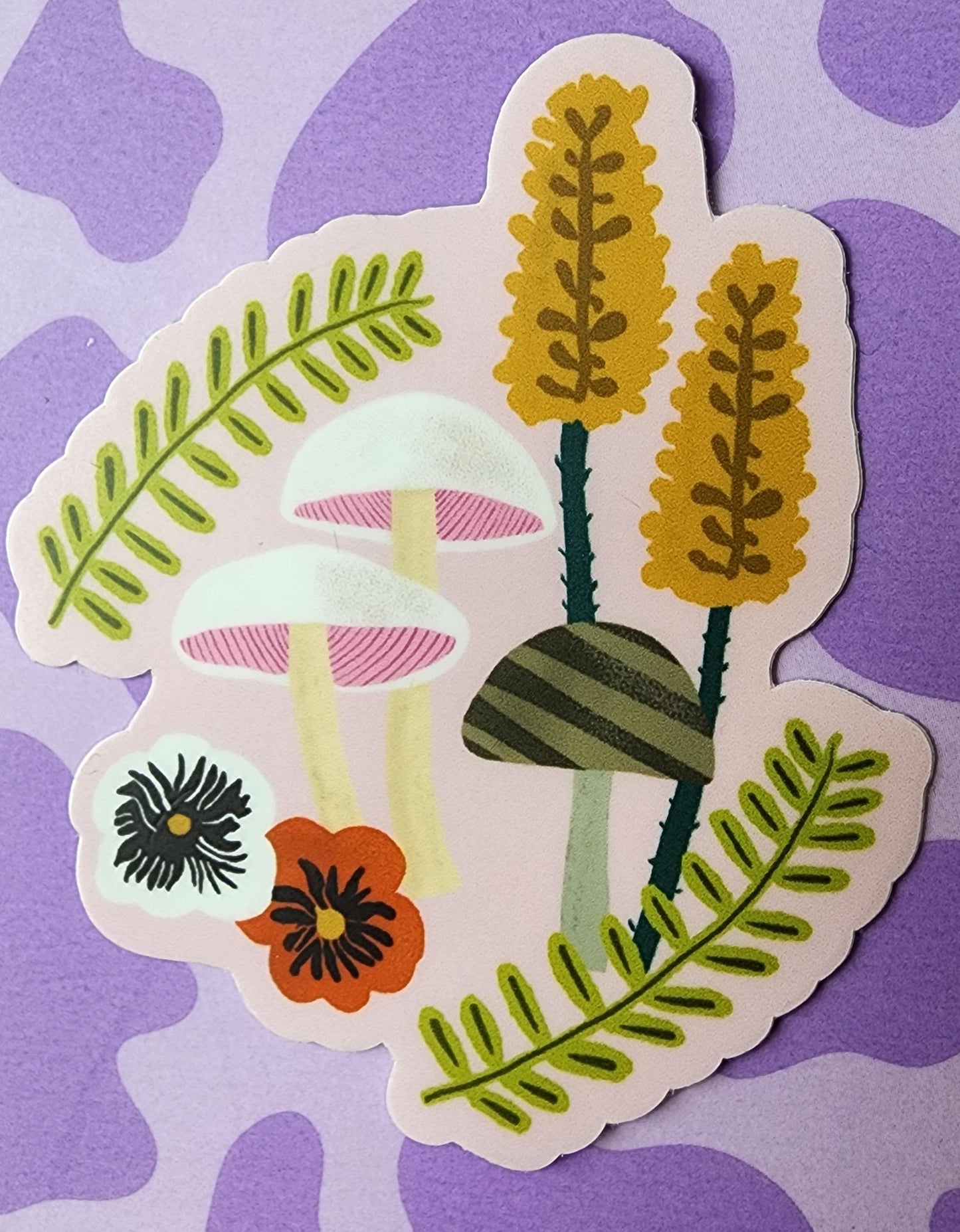 Sticker, Mushroom Garden Design, 3 Color Choices, Vinyl, Die-Cut, 3 Inch