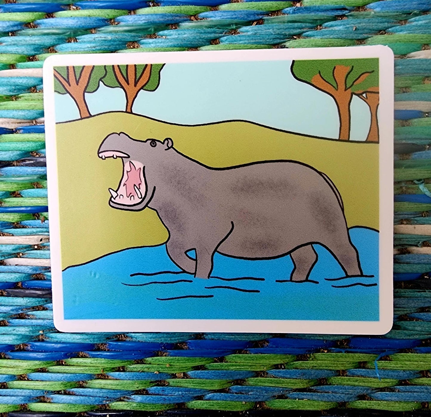 Sticker, Hippo in Water, Vinyl, Rectangle, 3 x 2.5 Inches