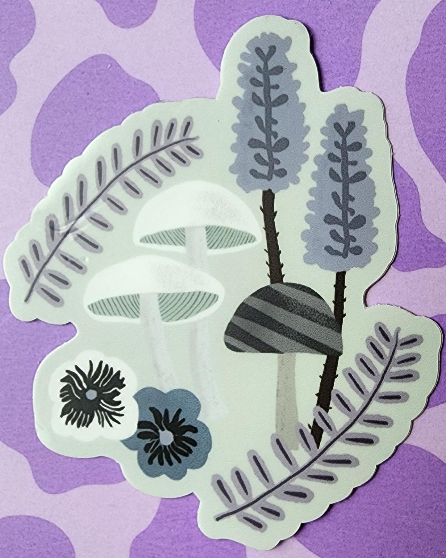 Sticker, Mushroom Garden Design, 3 Color Choices, Vinyl, Die-Cut, 3 Inch