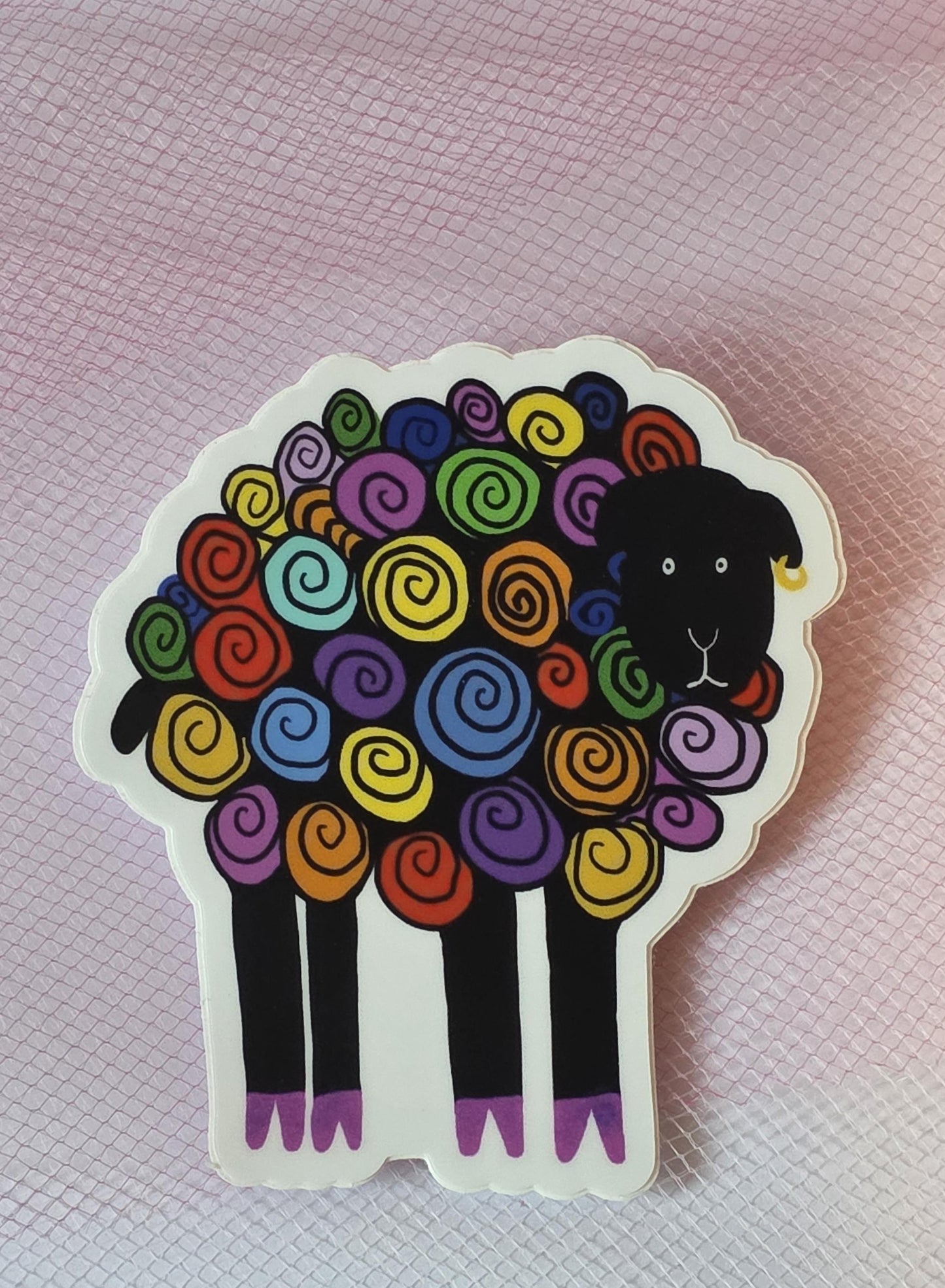 Sticker, Rainbow Sheep Design, Vinyl, Die-Cut, 3 Inches