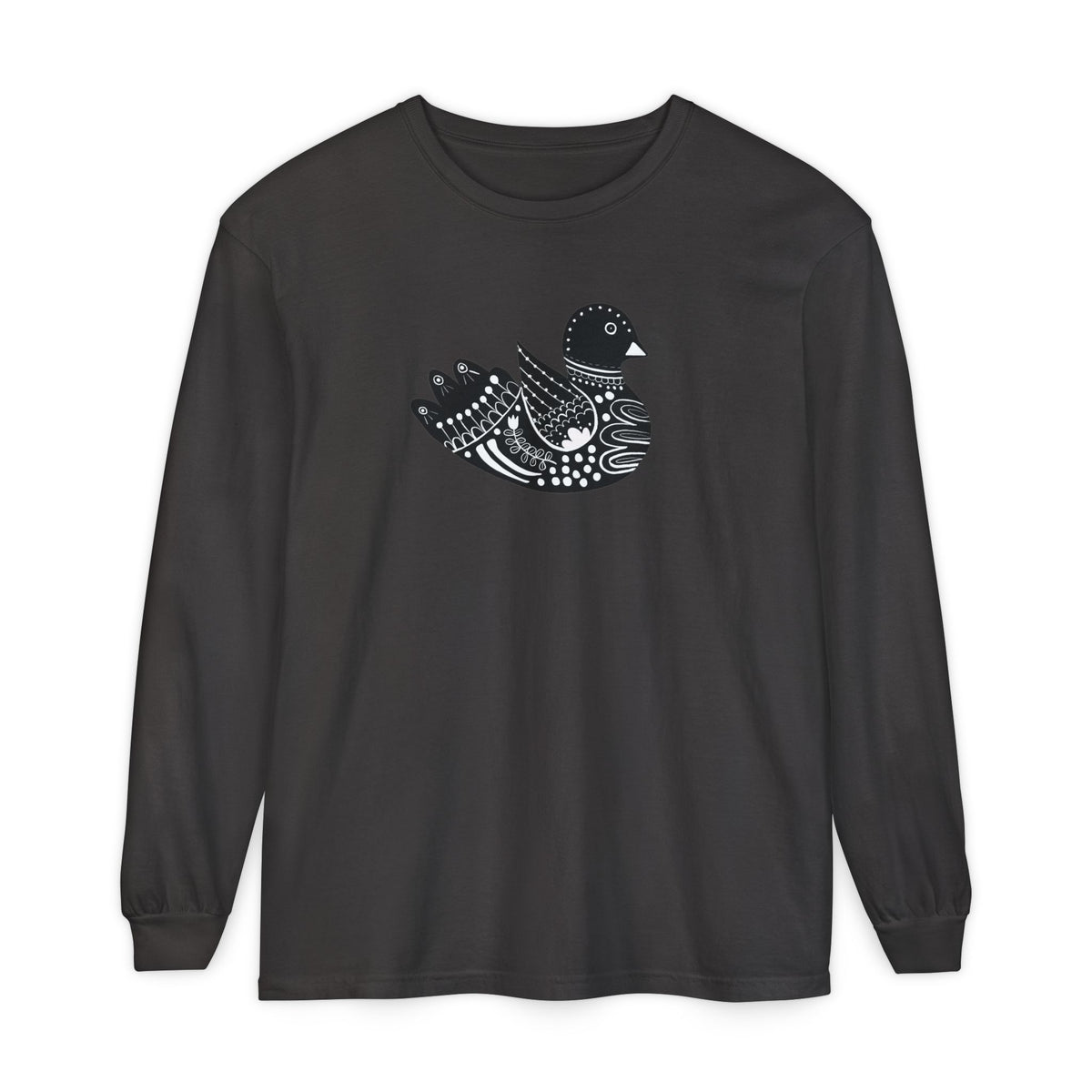 Folk Art Scandinavian Bird T Shirt, Long Sleeves