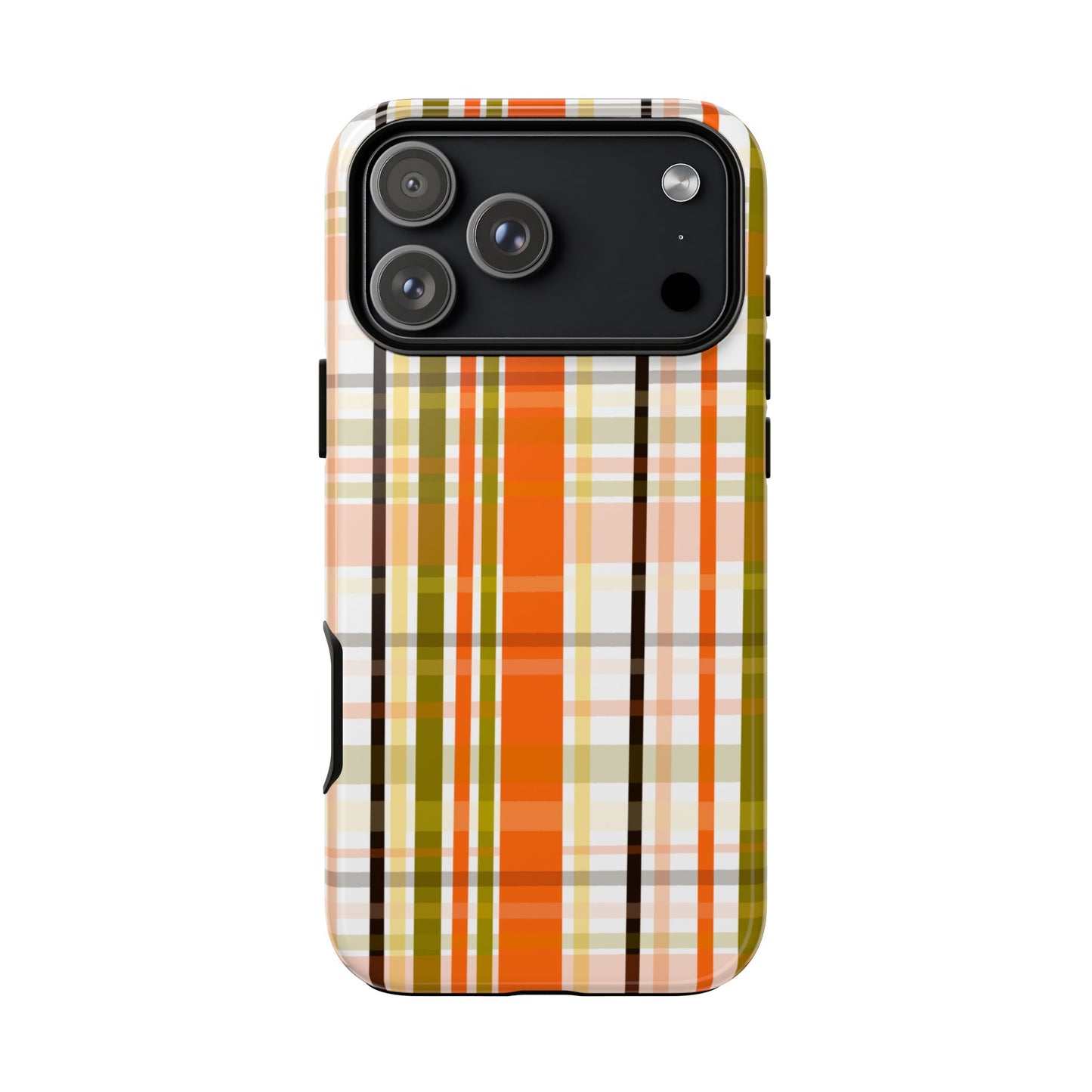 Phone Case, Orange Plaid Design, Tough Phone Case