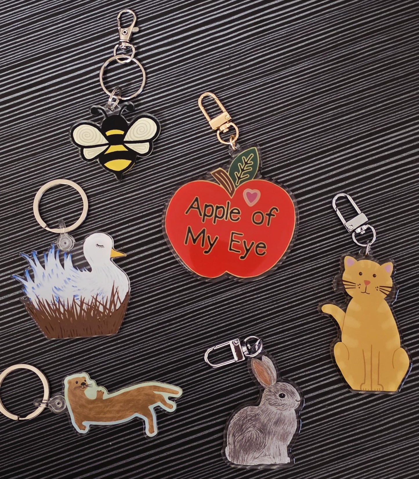 Keychain, Furry Gray Rabbit Design, Acrylic Epoxy on Silver Clasp, 2 inch