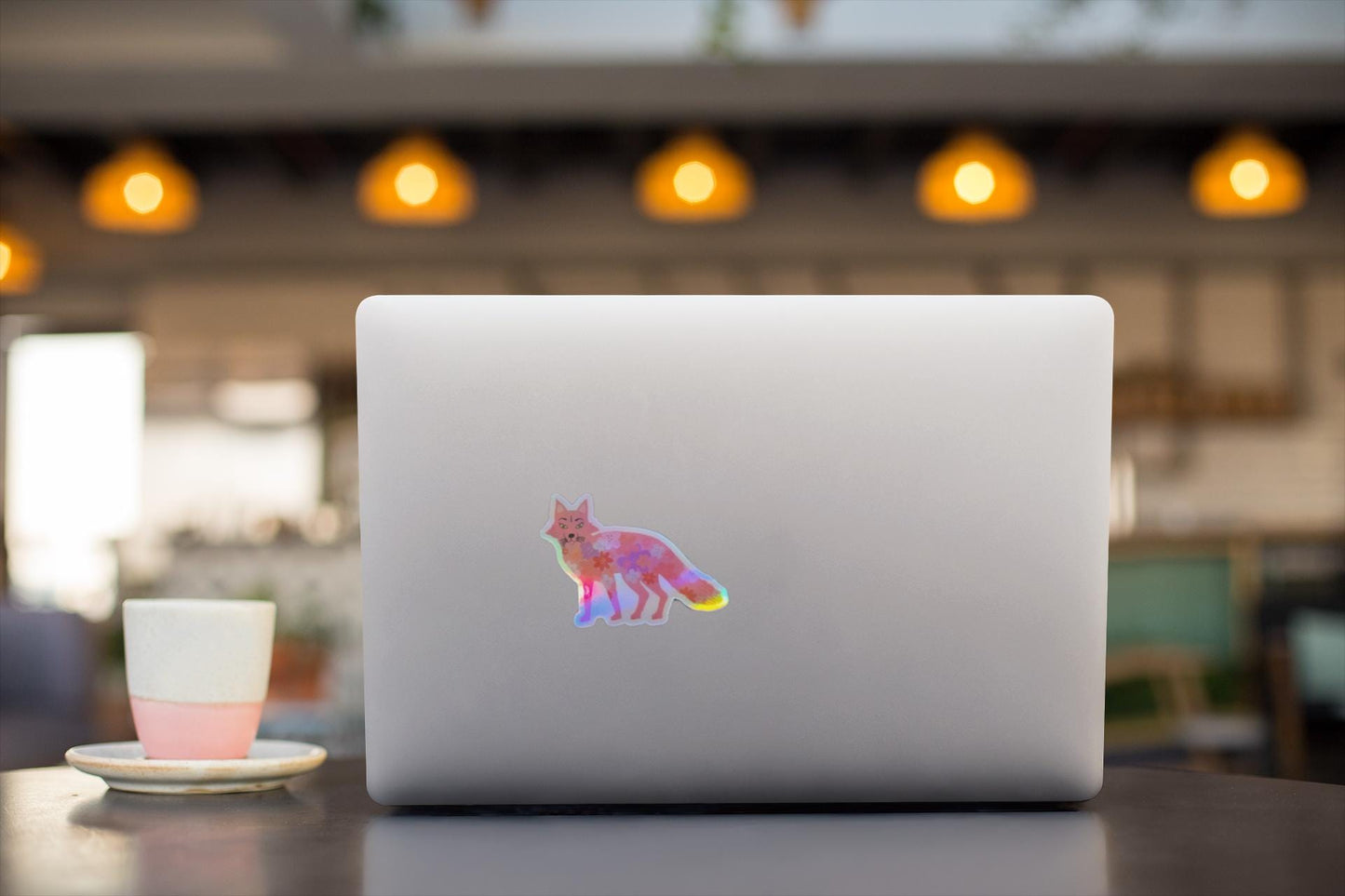 Sticker, Holographic, Pink Fox, Vinyl, Die-Cut, 3 Inch